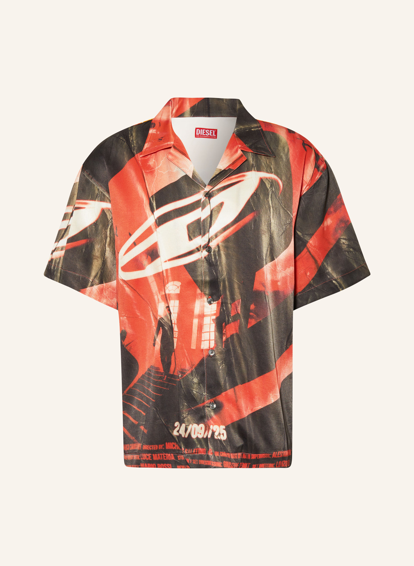 DIESEL Resort shirt comfort fit made of satin, Color: RED/ DARK GRAY/ ECRU (Image 1)