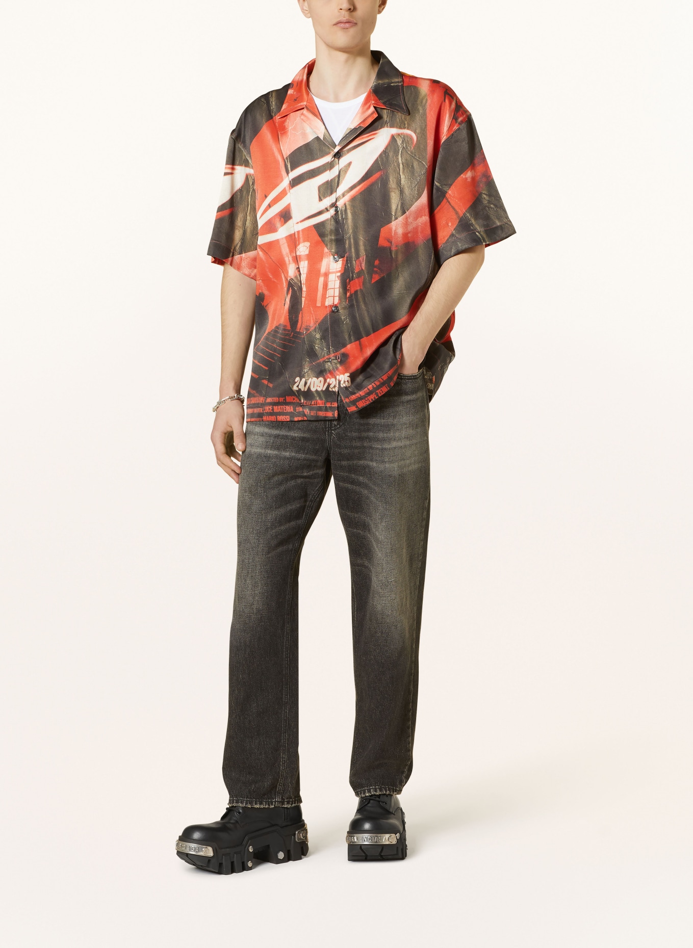 DIESEL Resort shirt comfort fit made of satin, Color: RED/ DARK GRAY/ ECRU (Image 3)