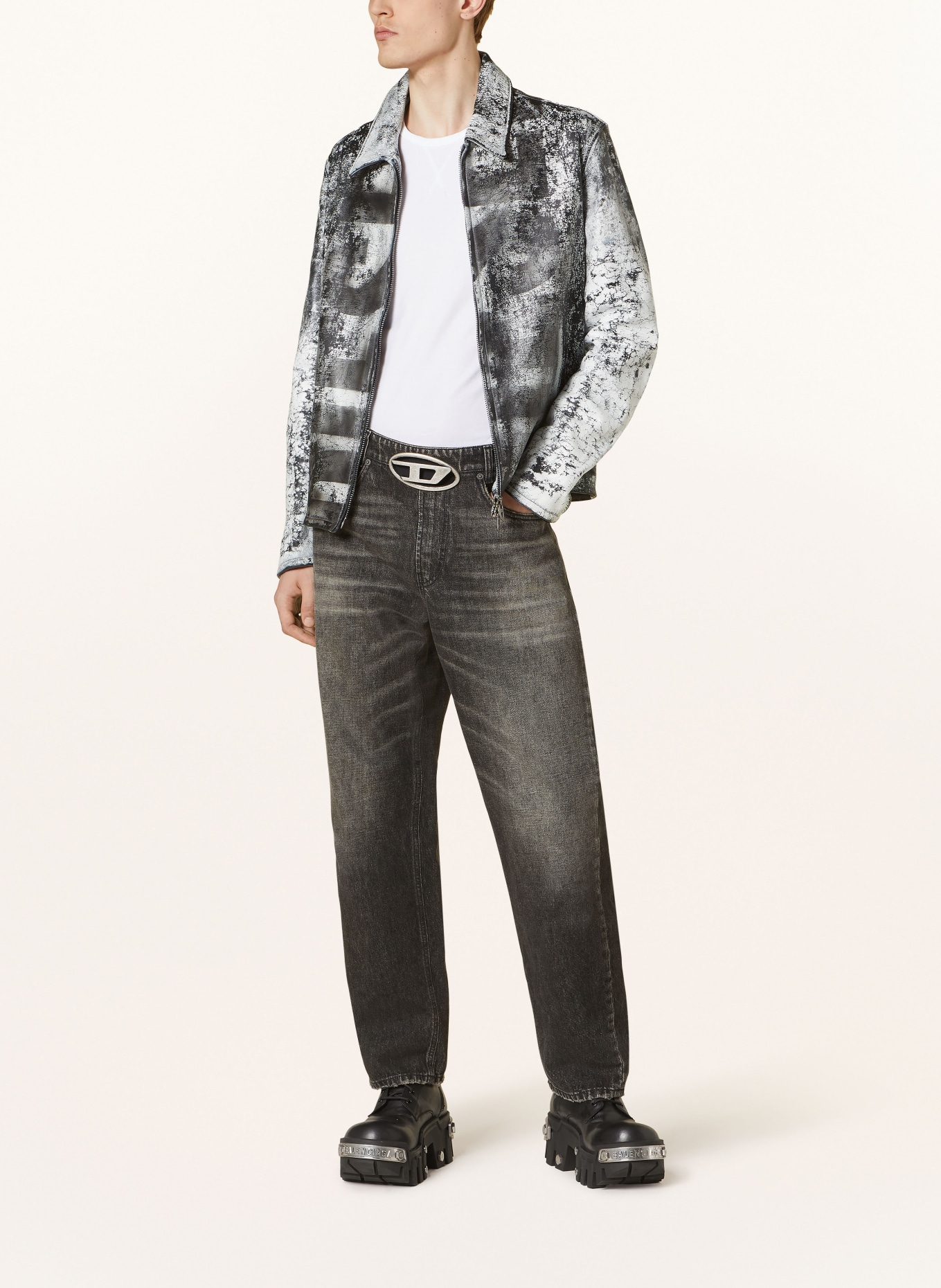 DIESEL Leather jacket L-PYLON-A, Color: BLACK/ WHITE (Image 2)