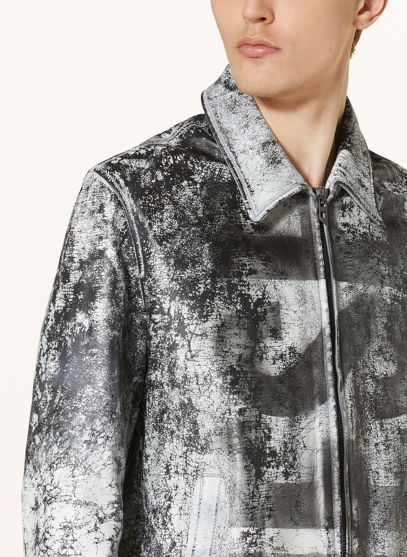 DIESEL Leather jacket L-PYLON-A, Color: BLACK/ WHITE (Image 4)