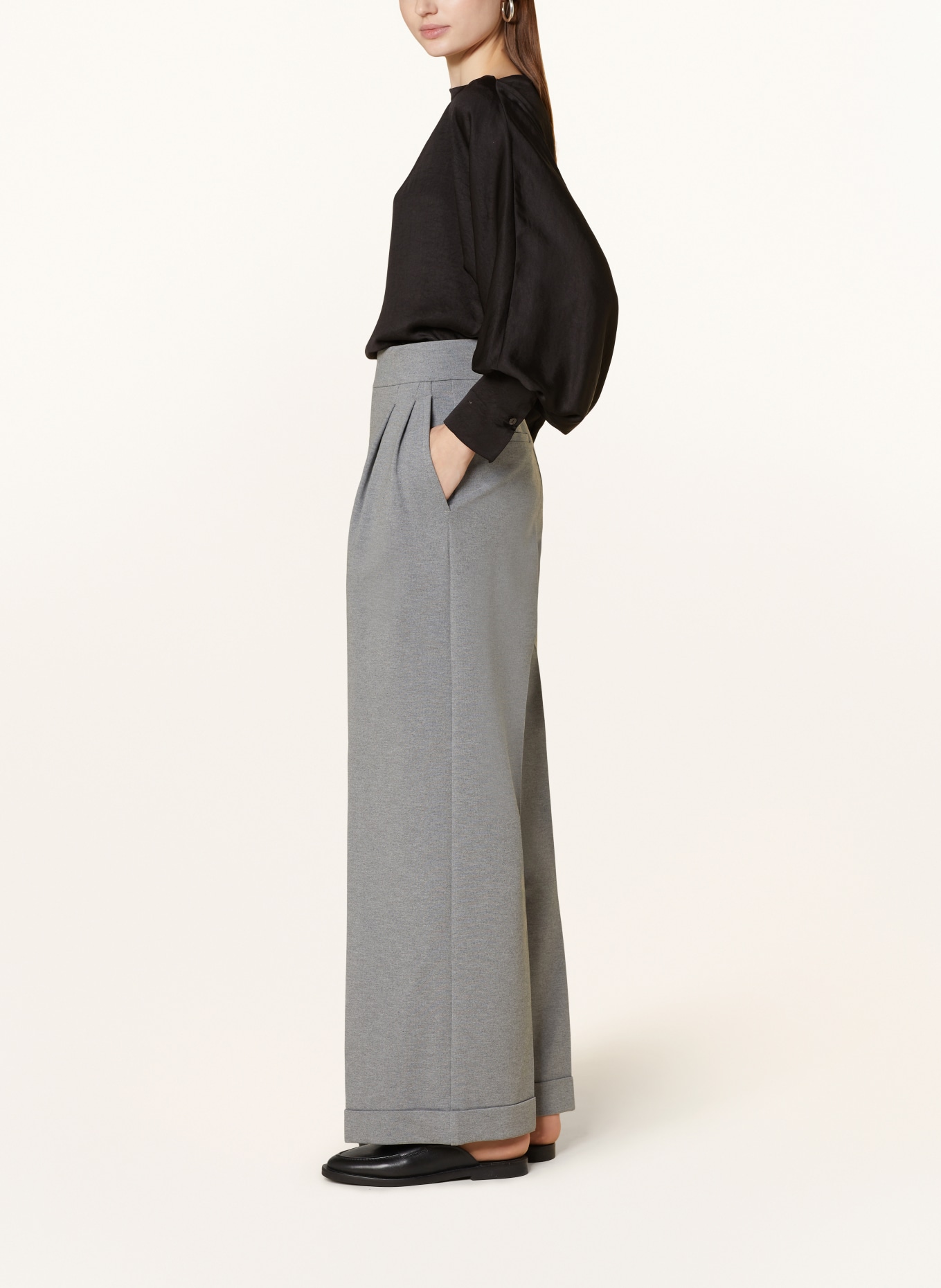 VANILIA Wide leg trousers made of jersey, Color: LIGHT GRAY (Image 4)
