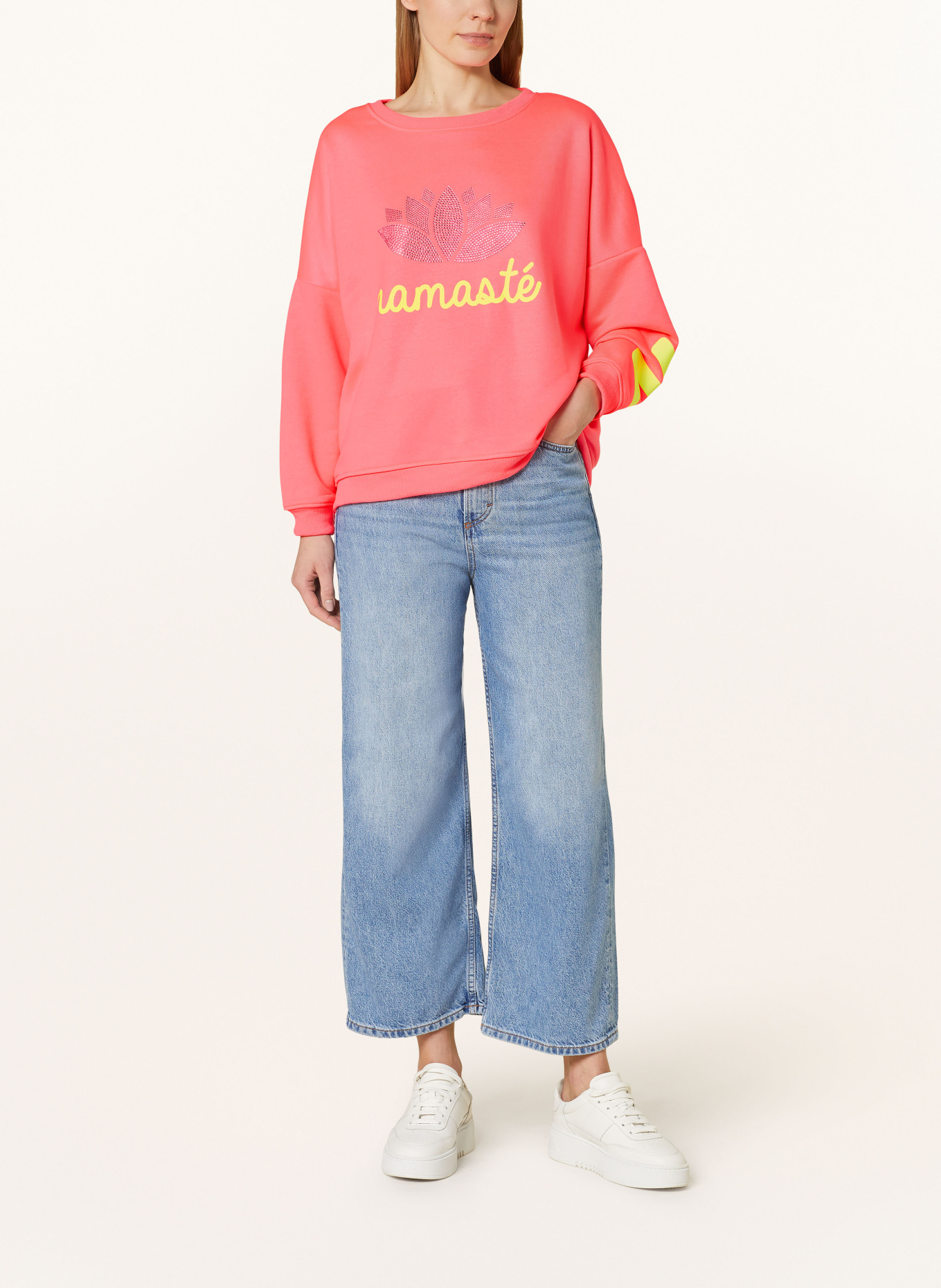 miss goodlife Sweatshirt mit Schmucksteinen, Farbe: NEONROSA/ NEONGELB (Bild 2)