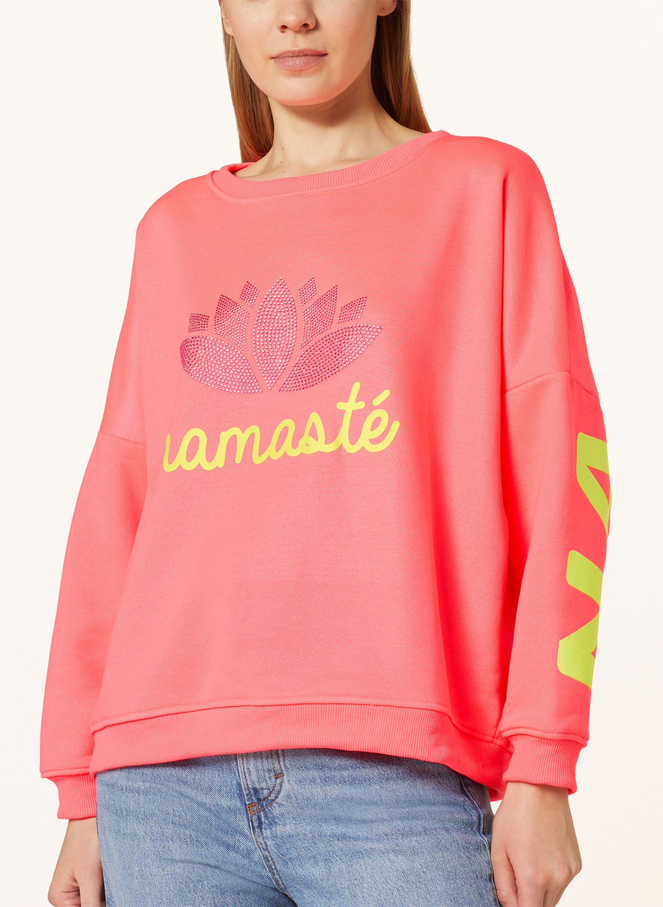 miss goodlife Sweatshirt with decorative gems, Color: NEON PINK/ NEON YELLOW (Image 4)