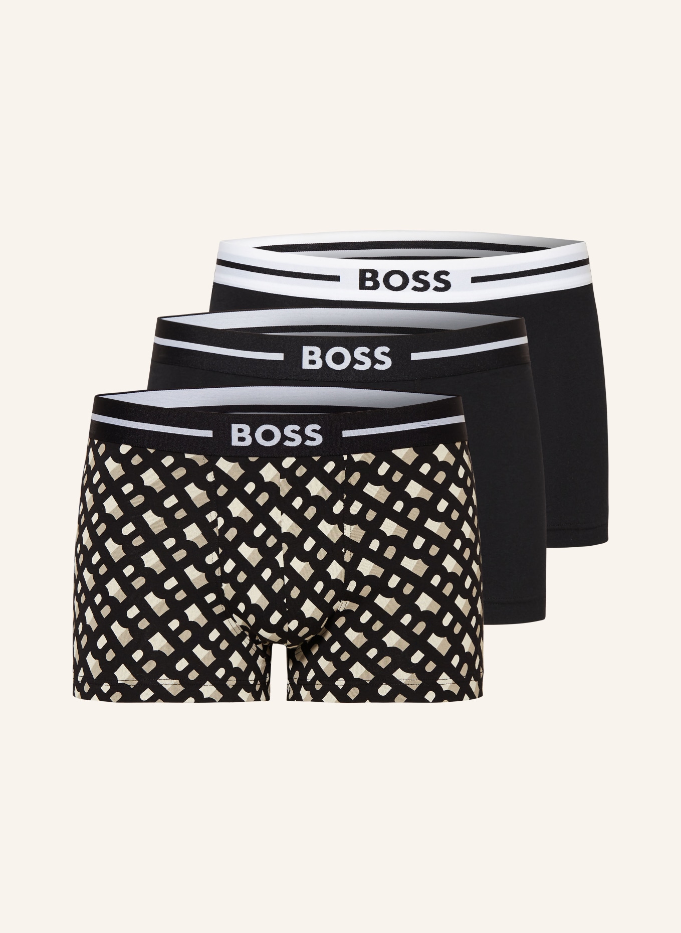 BOSS 3er-Pack Boxershorts, Farbe: SCHWARZ/ CREME/ BEIGE (Bild 1)