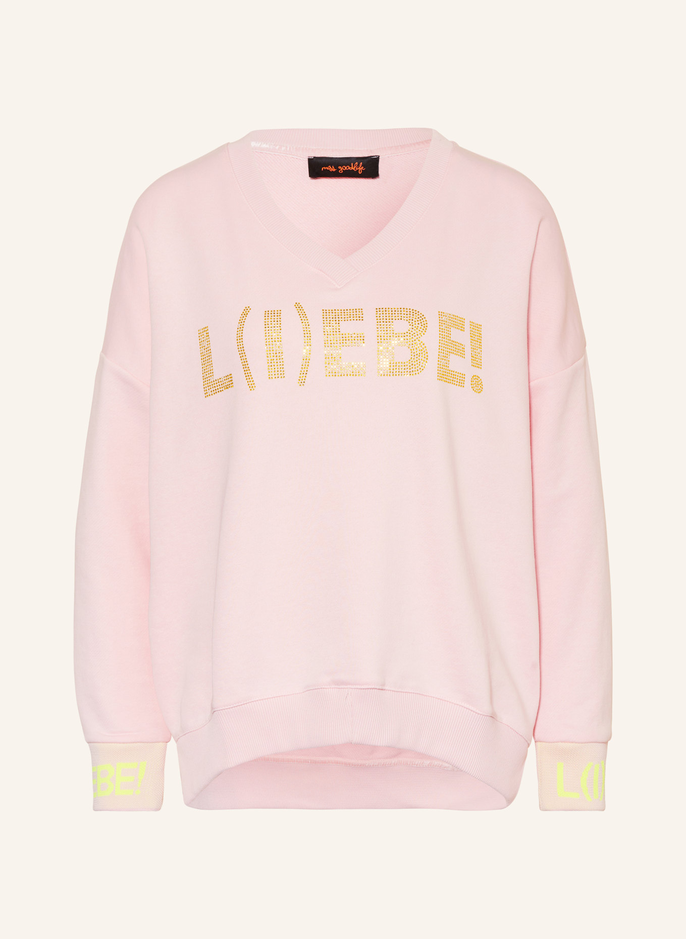 miss goodlife Sweatshirt with decorative gems, Color: PINK/ NEON GREEN (Image 1)