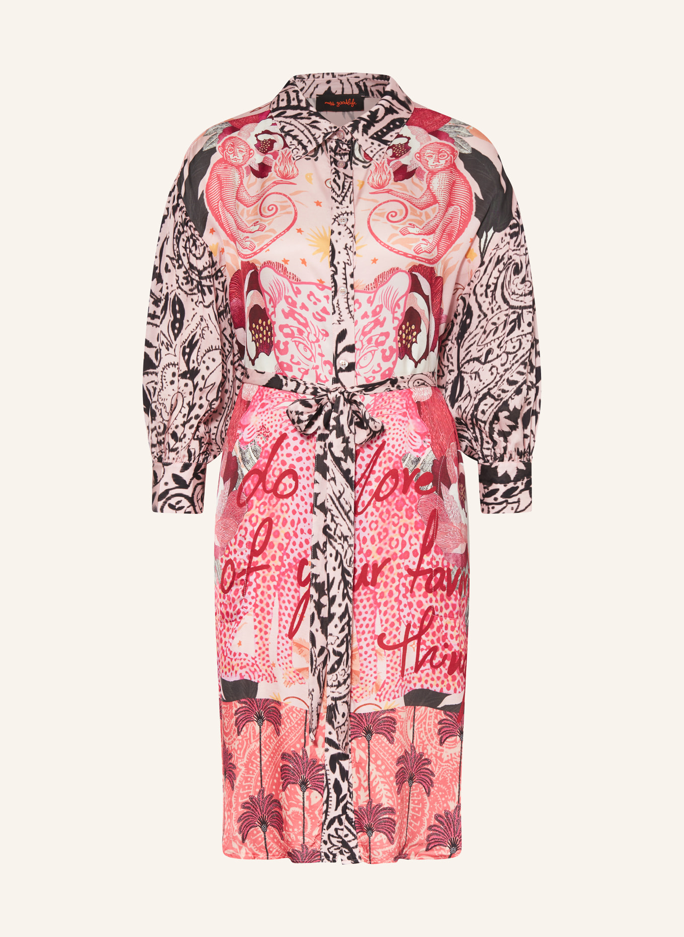 miss goodlife Shirt dress with 3/4 sleeves in satin, Color: PINK/ PINK/ BLACK (Image 1)