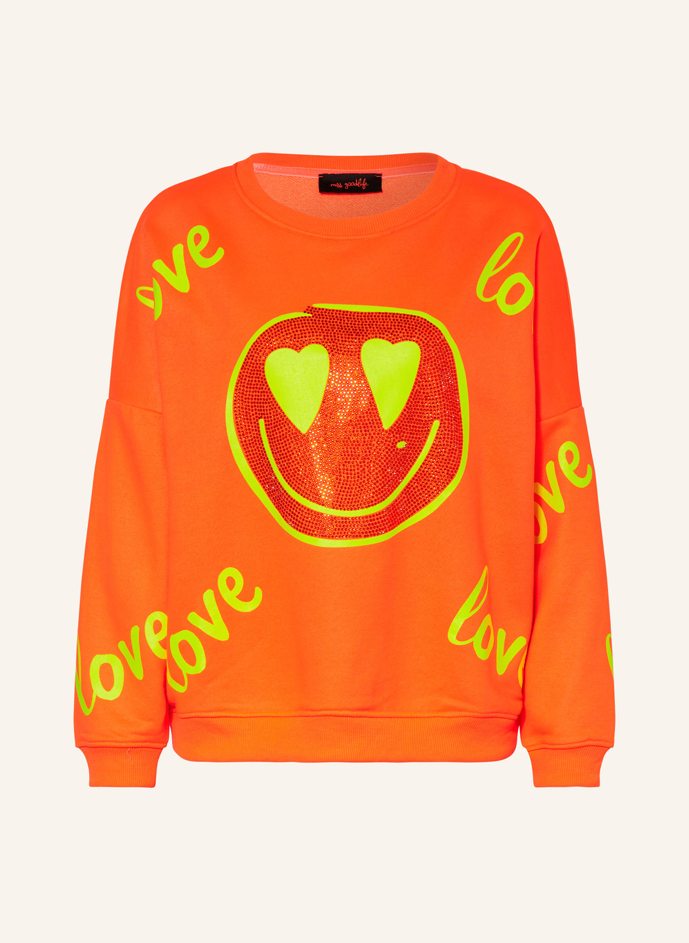 miss goodlife Sweatshirt with decorative gems, Color: NEON ORANGE (Image 1)