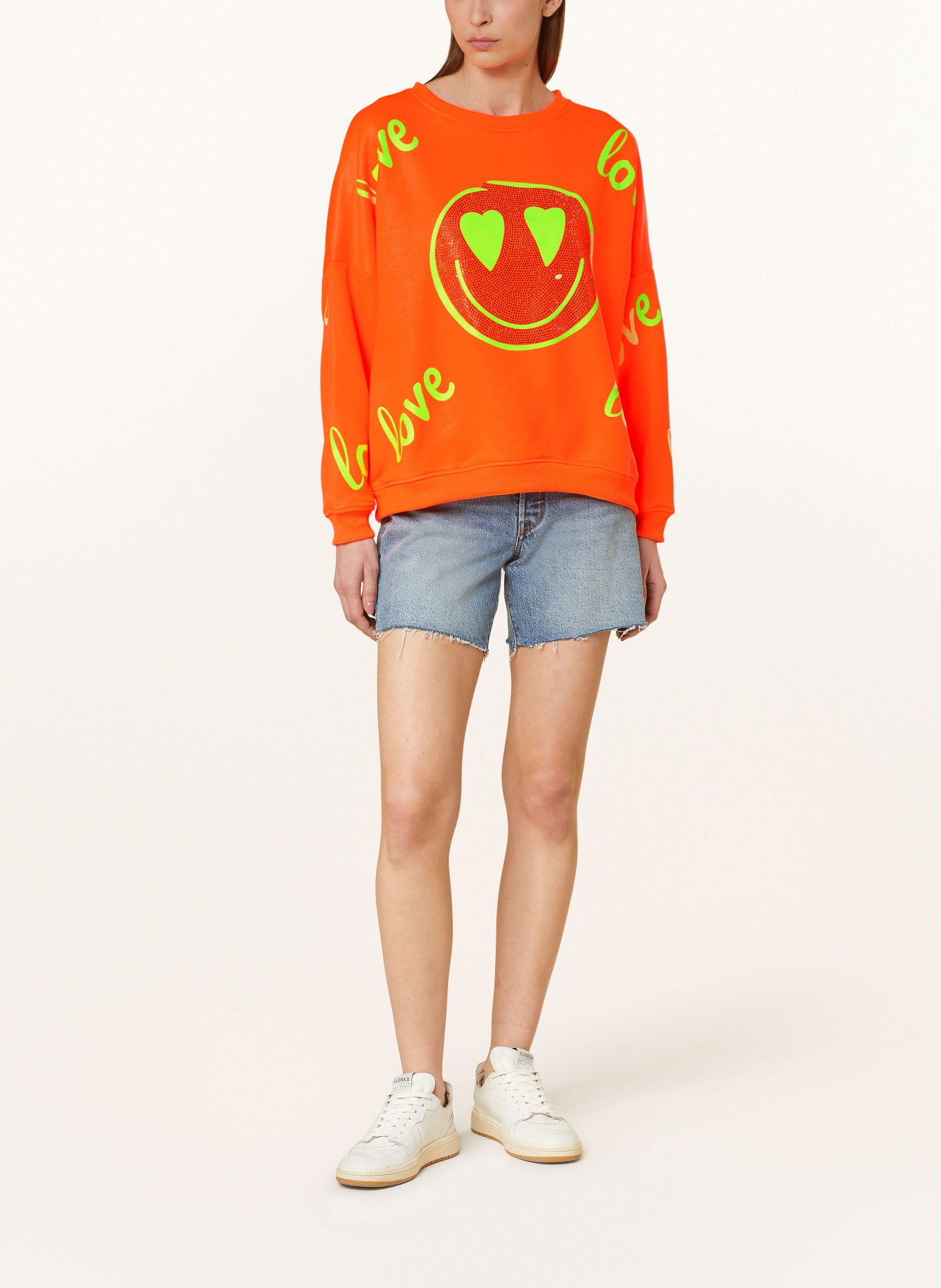 miss goodlife Sweatshirt with decorative gems, Color: NEON ORANGE (Image 2)