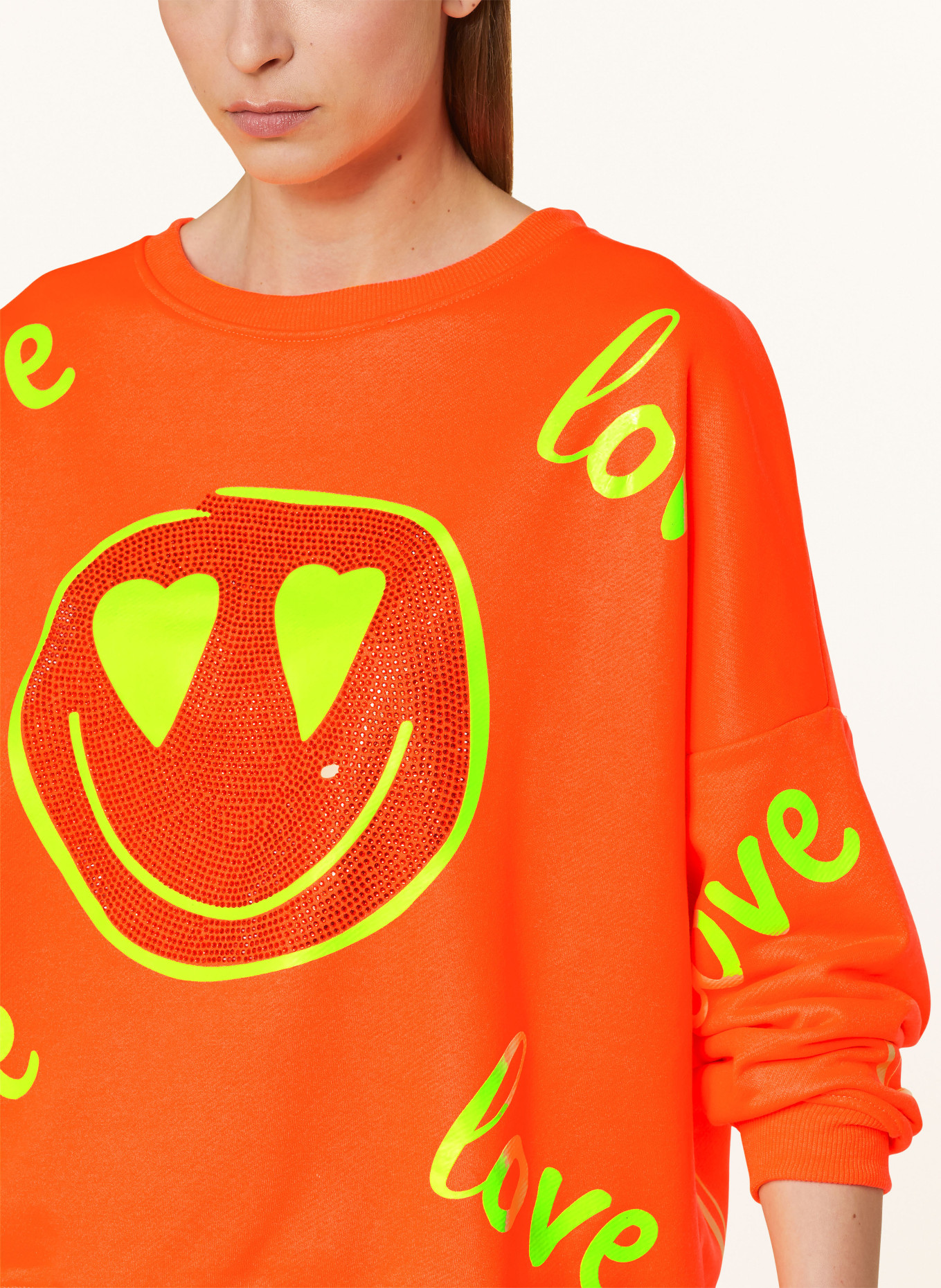 miss goodlife Sweatshirt with decorative gems, Color: NEON ORANGE (Image 4)