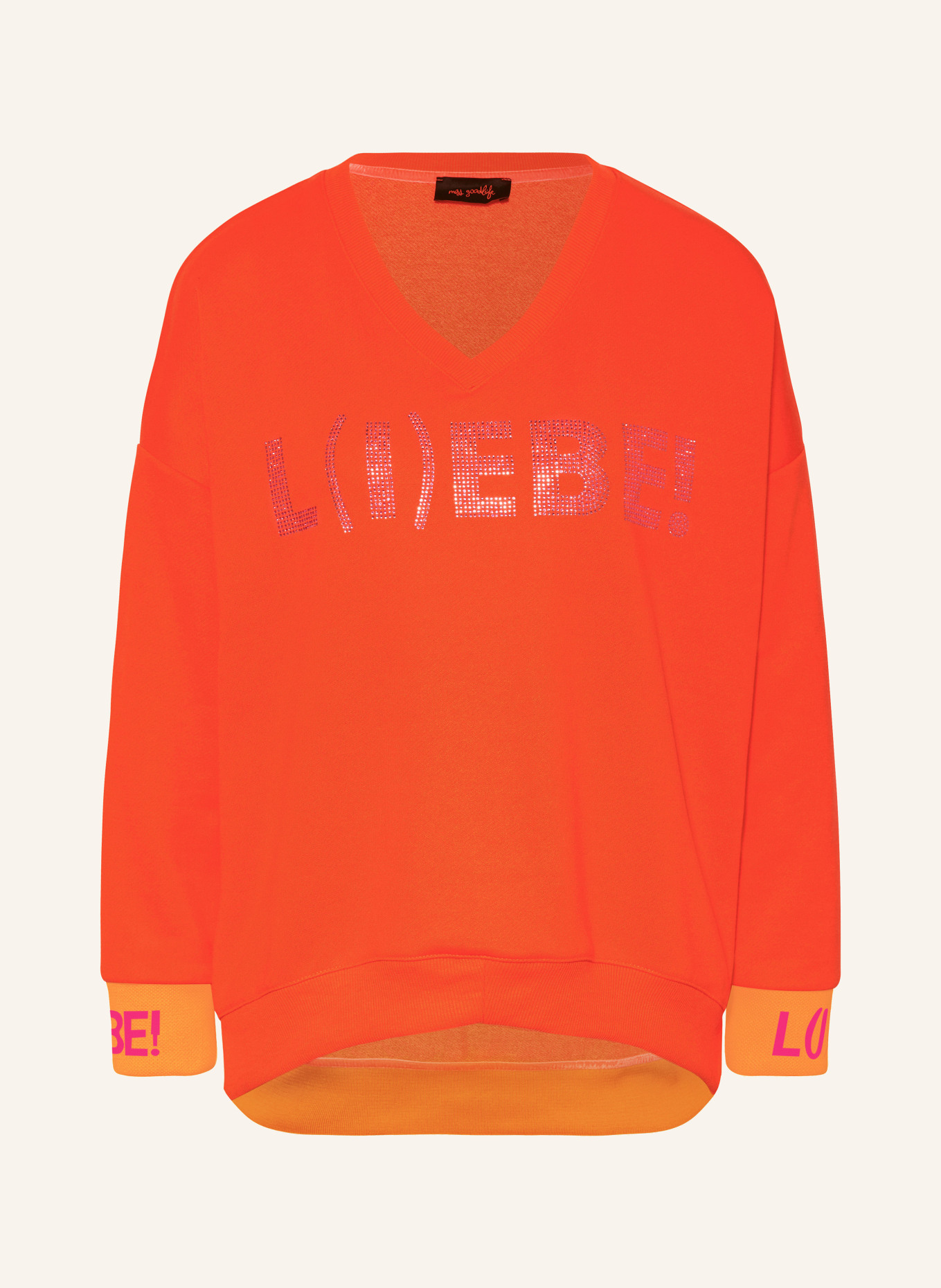 miss goodlife Sweatshirt with decorative gems, Color: NEON ORANGE/ NEON PINK (Image 1)