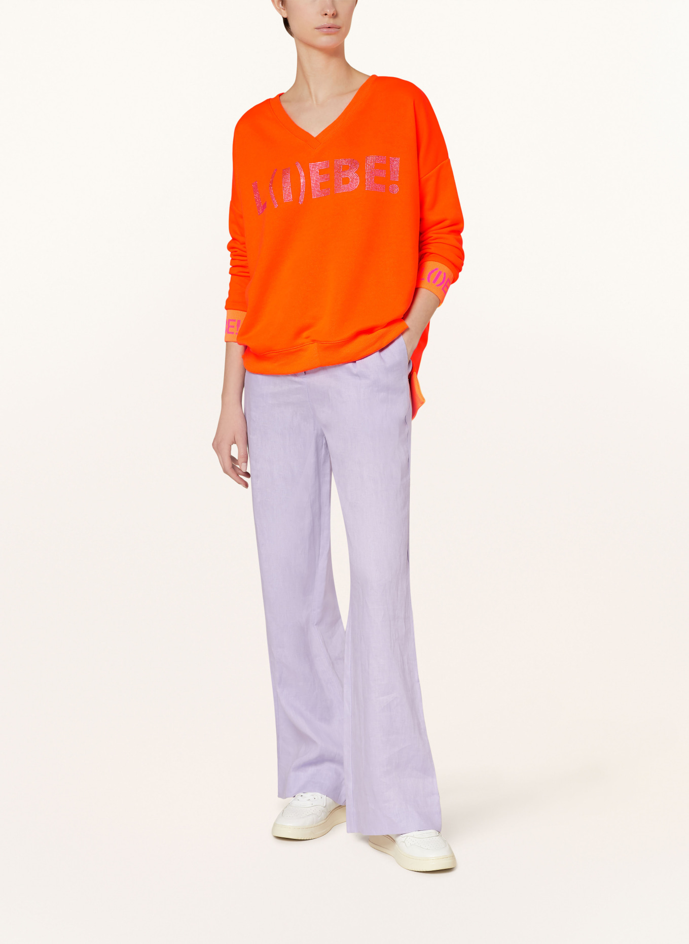 miss goodlife Sweatshirt with decorative gems, Color: NEON ORANGE/ NEON PINK (Image 2)