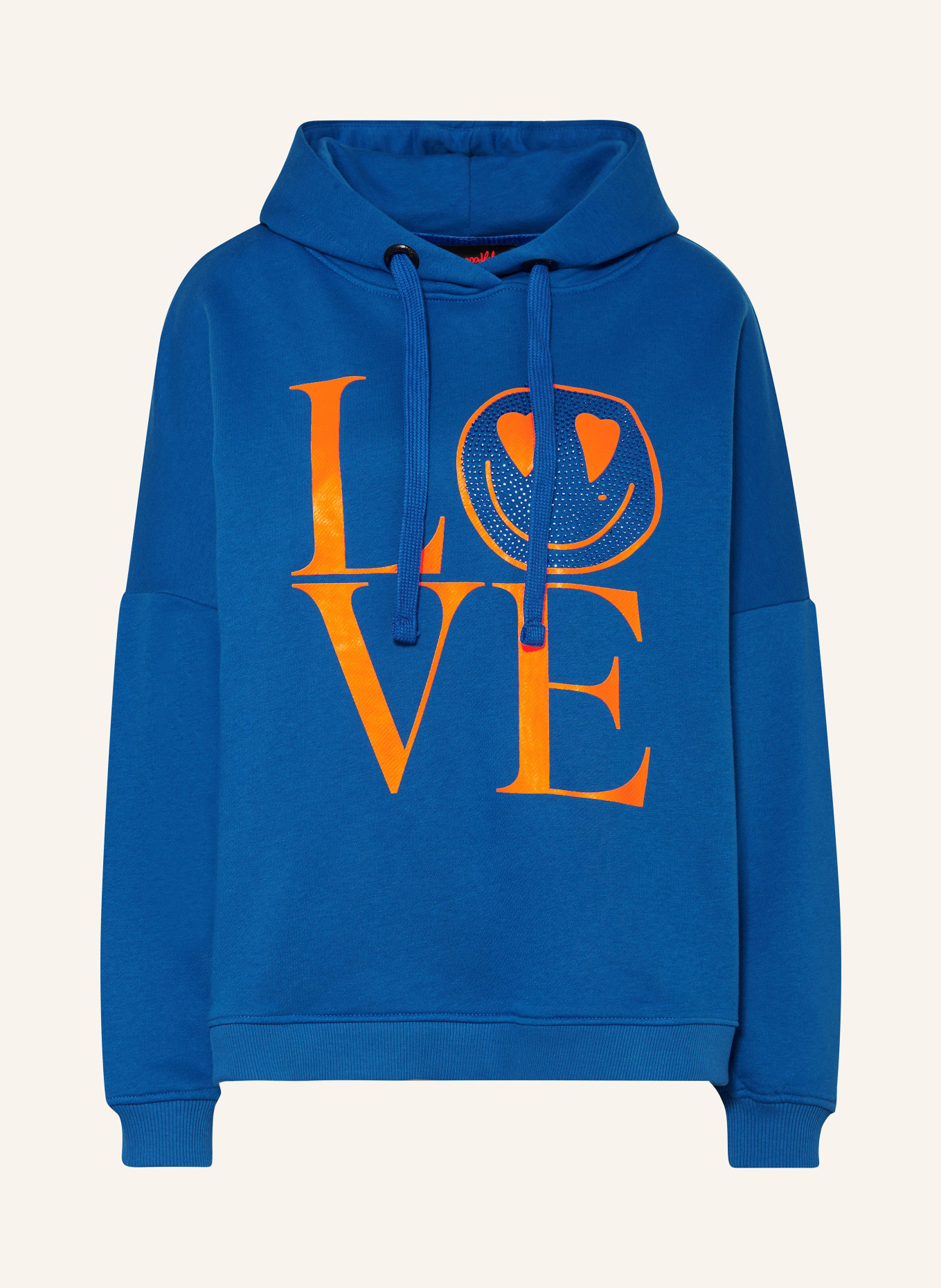 miss goodlife Hoodie LOVE HEARTFACE with decorative gems, Color: BLUE (Image 1)