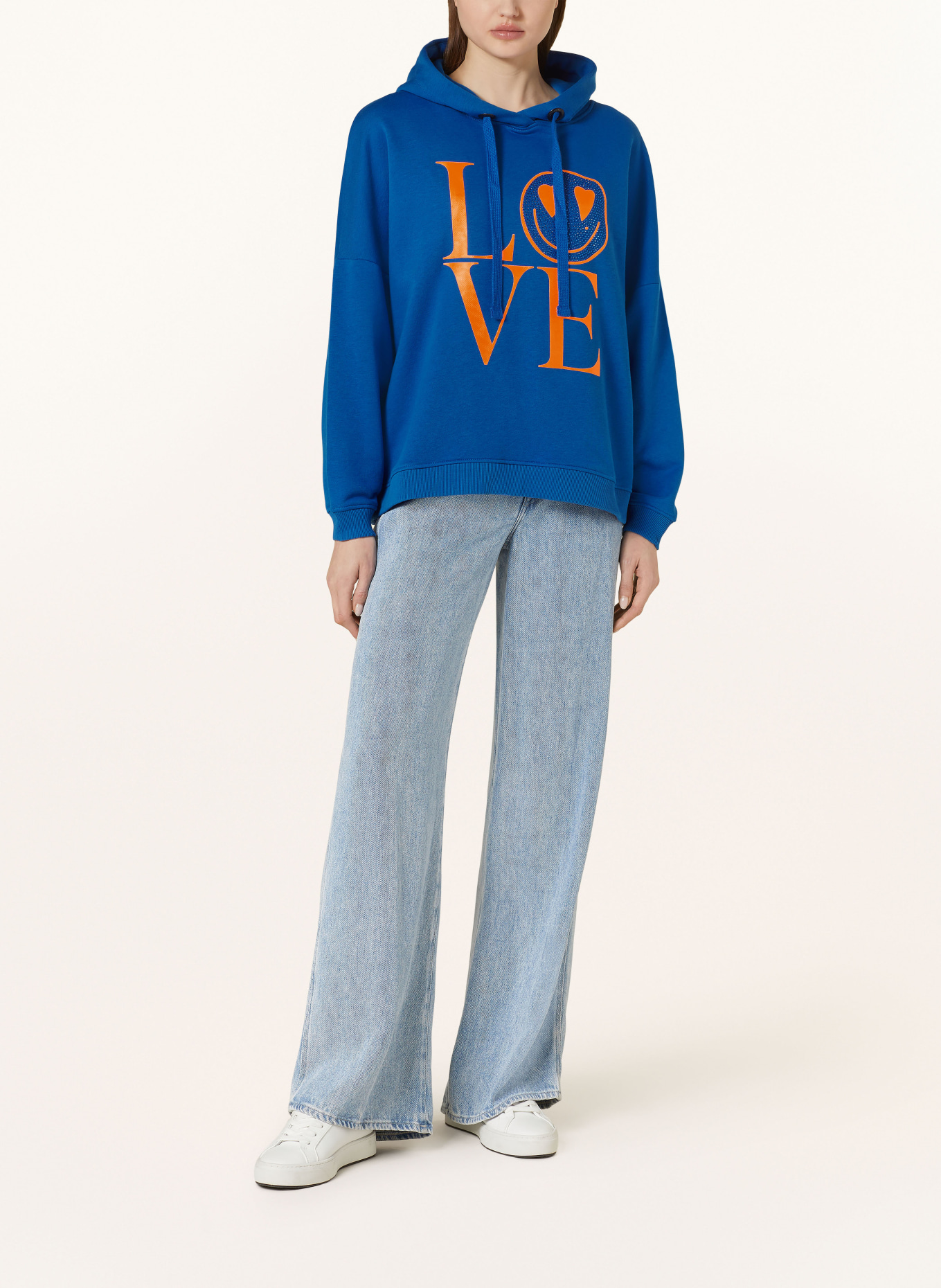 miss goodlife Hoodie LOVE HEARTFACE with decorative gems, Color: BLUE (Image 2)