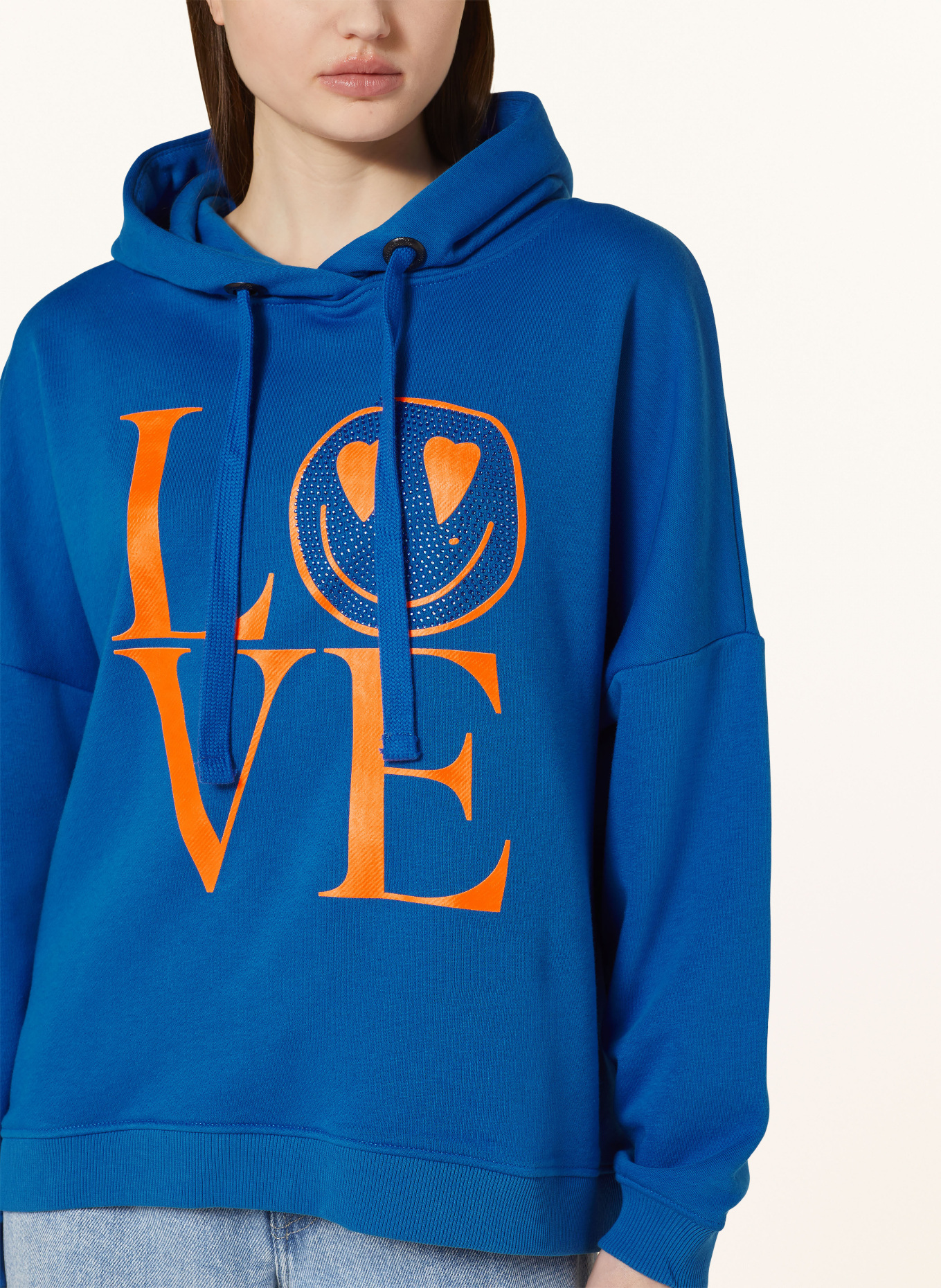 miss goodlife Hoodie LOVE HEARTFACE with decorative gems, Color: BLUE (Image 5)