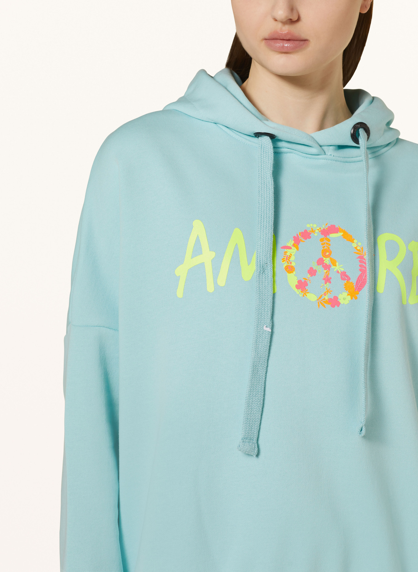 miss goodlife Hoodie AMORE PEACE, Color: TURQUOISE (Image 5)