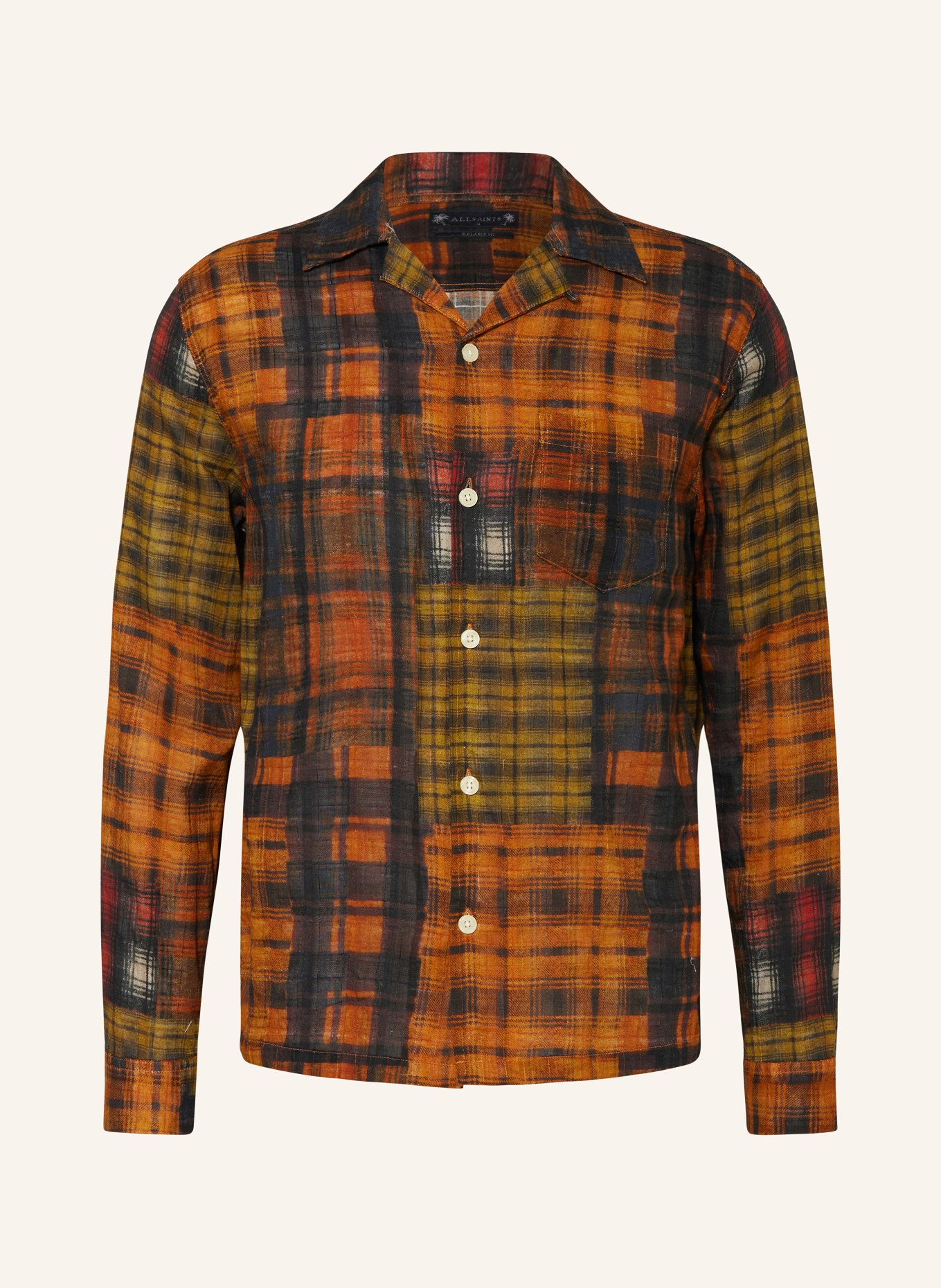 ALLSAINTS Resort shirt CARREAUX relaxed fit, Color: ORANGE/ DARK YELLOW/ OLIVE (Image 1)