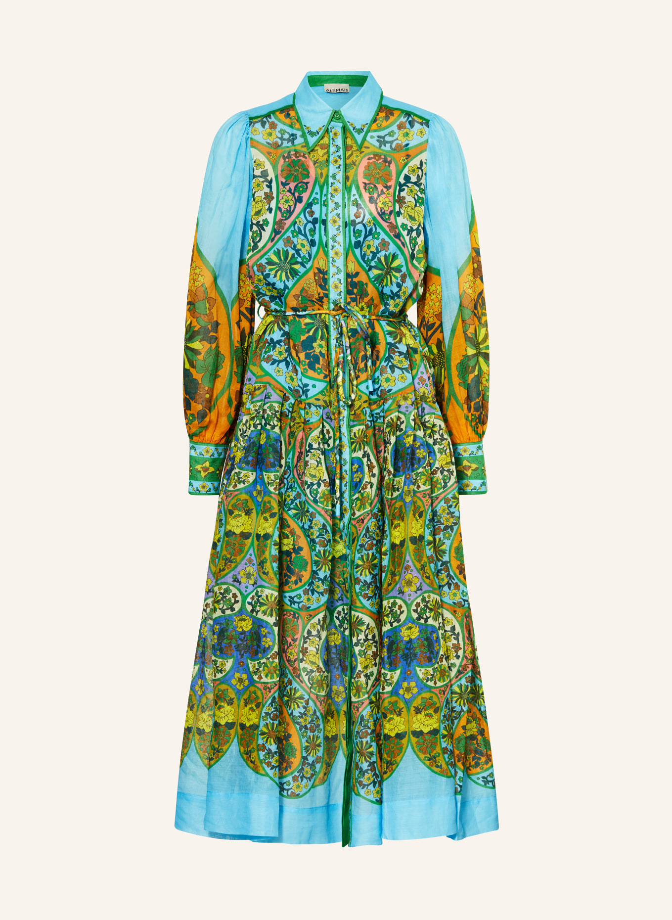 ALÉMAIS Shirt dress SOFIE, Color: TURQUOISE/ YELLOW/ GREEN (Image 1)