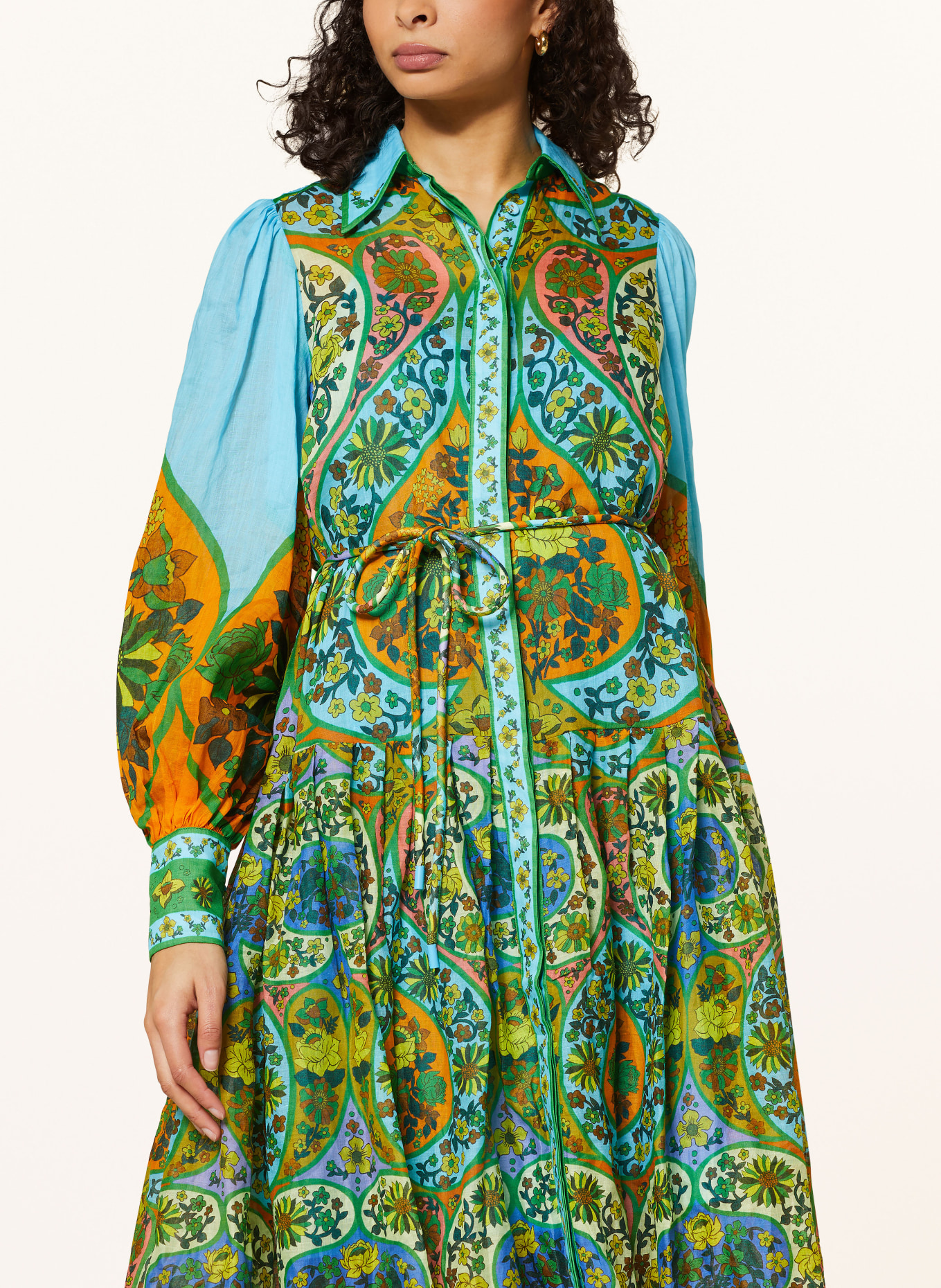 ALÉMAIS Shirt dress SOFIE, Color: TURQUOISE/ YELLOW/ GREEN (Image 4)