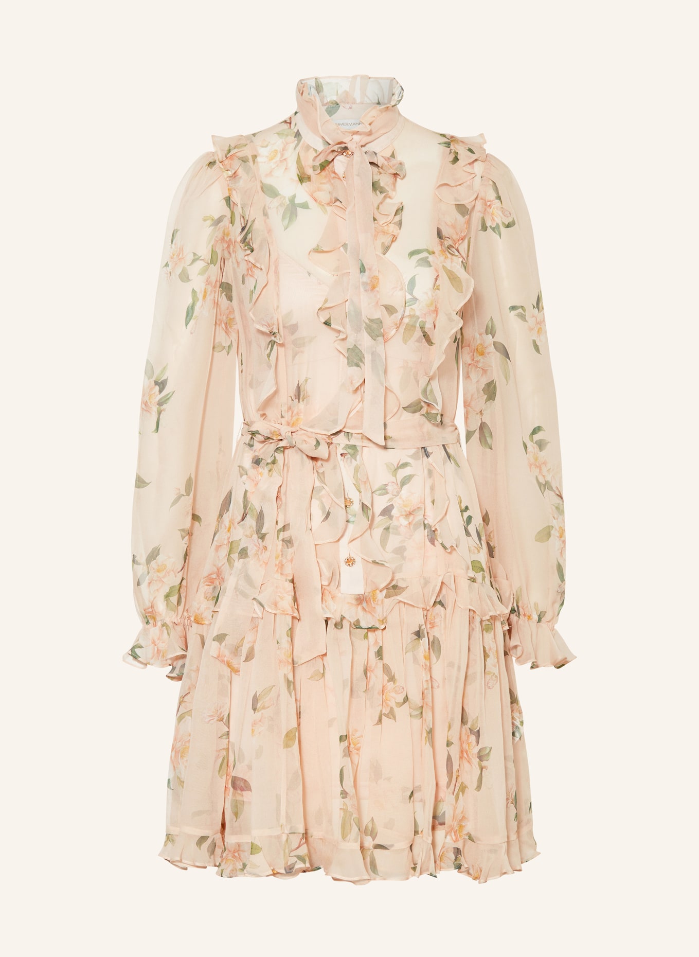 ZIMMERMANN Bow tie collar dress NATURA RUFFLE with ruffles, Color: ROSE/ GREEN/ YELLOW (Image 1)