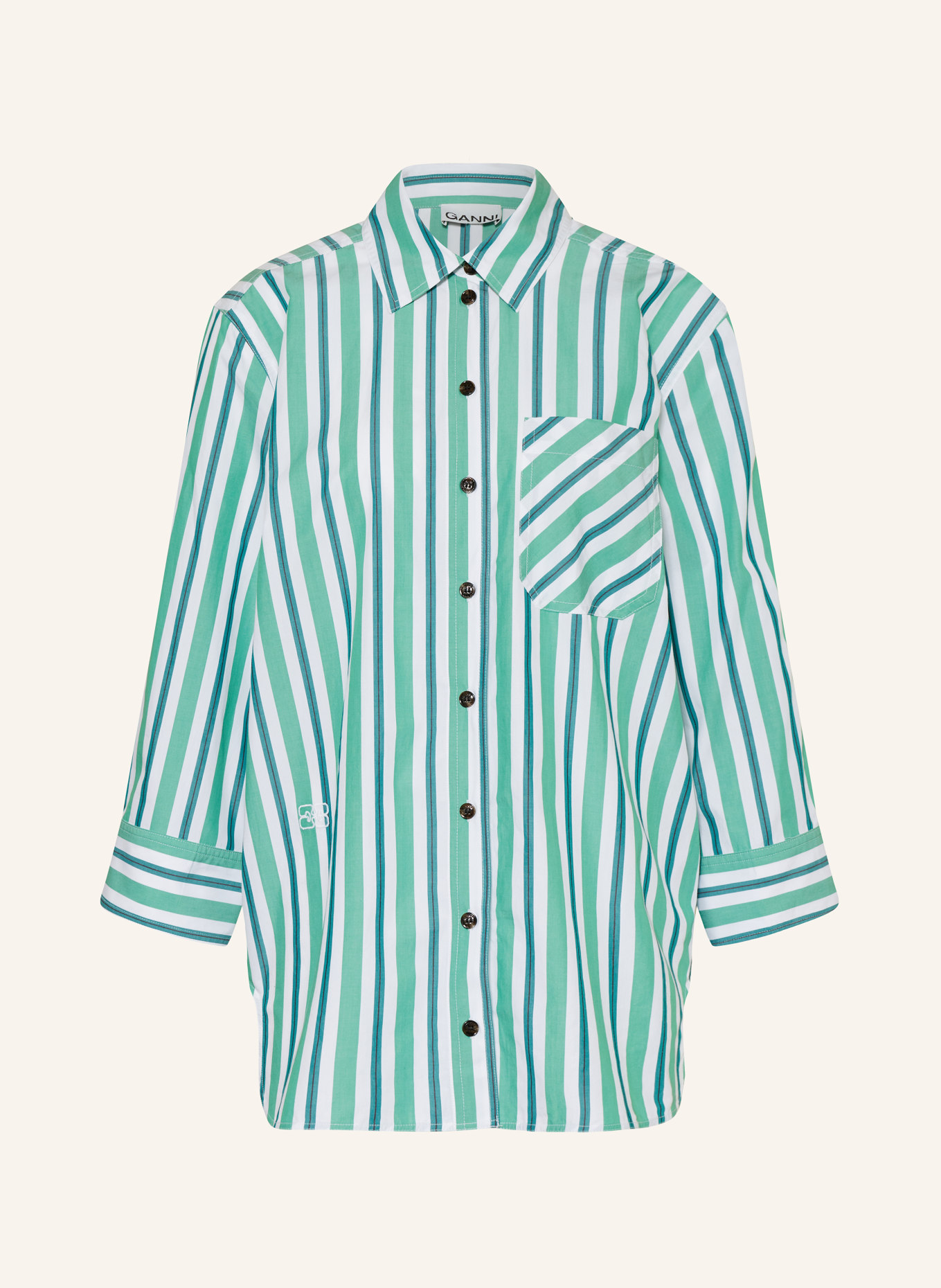 GANNI Oversized shirt blouse, Color: WHITE/ GREEN (Image 1)
