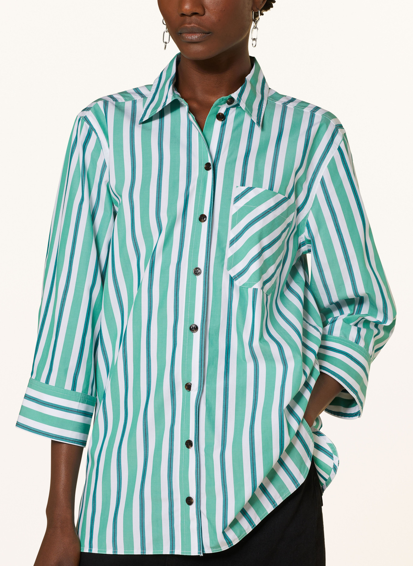 GANNI Oversized shirt blouse, Color: WHITE/ GREEN (Image 4)
