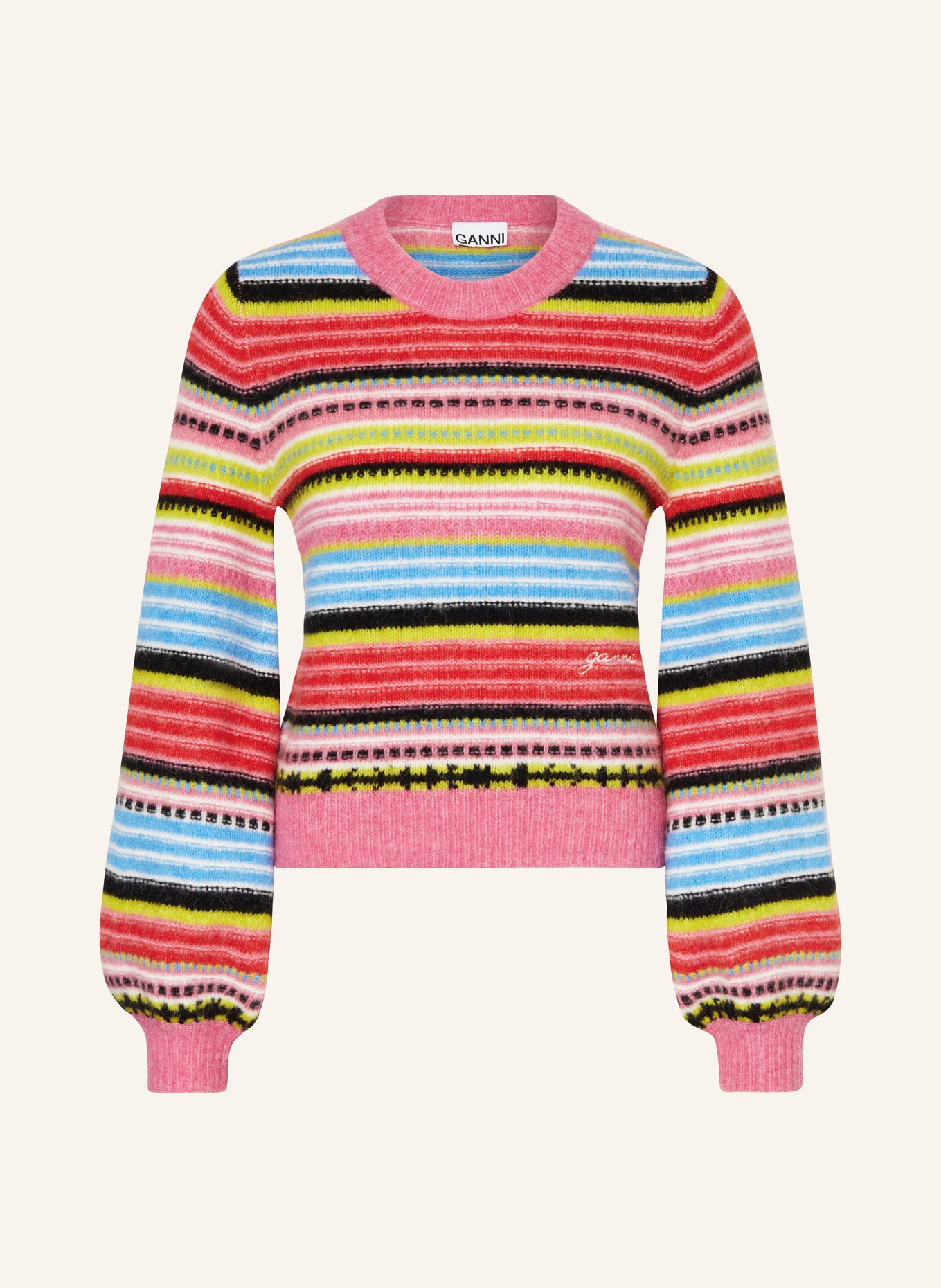 GANNI Sweater with alpaca, Color: PINK/ RED/ BLUE (Image 1)