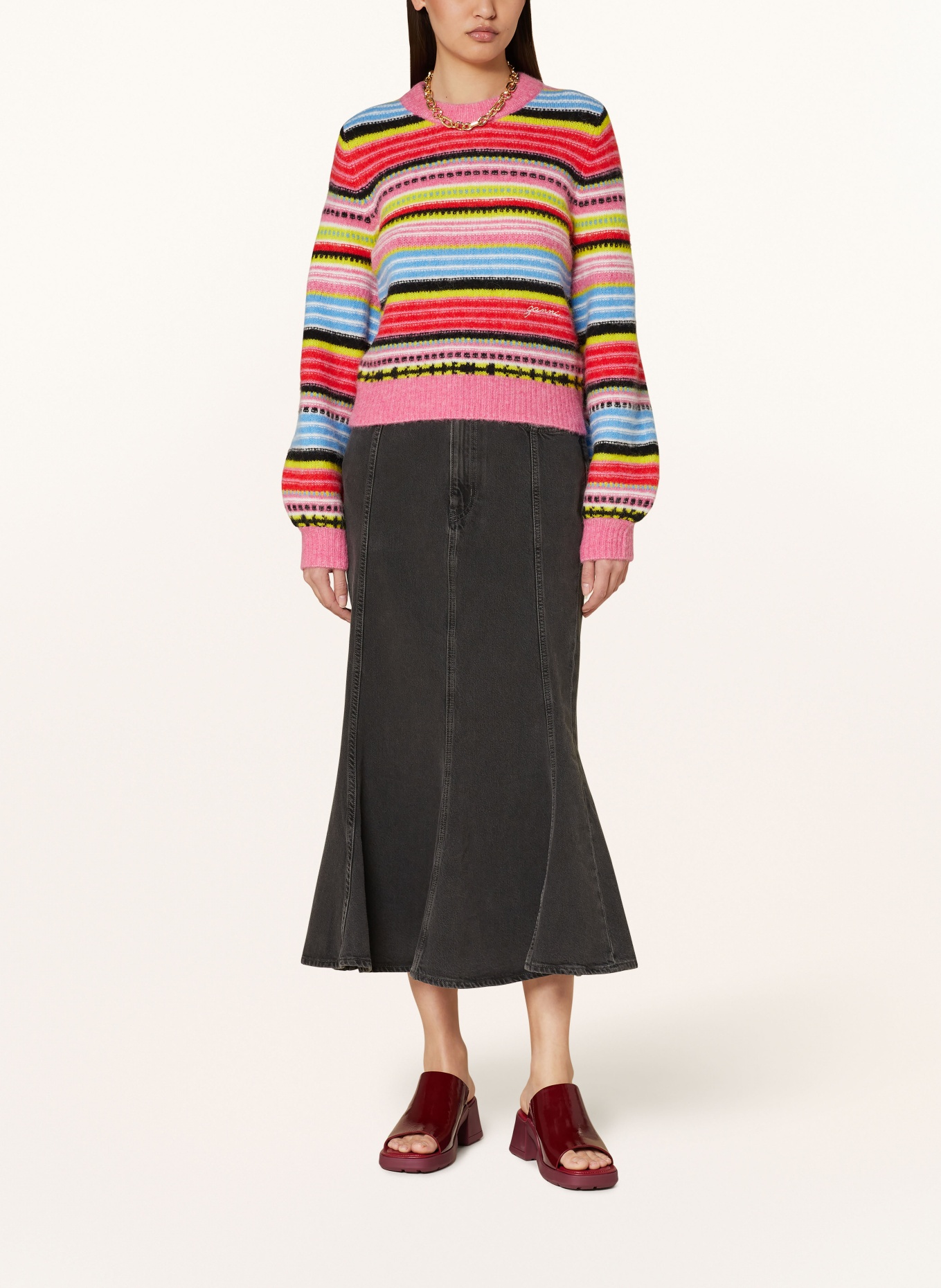GANNI Pullover mit Alpaka, Farbe: PINK/ ROT/ BLAU (Bild 2)