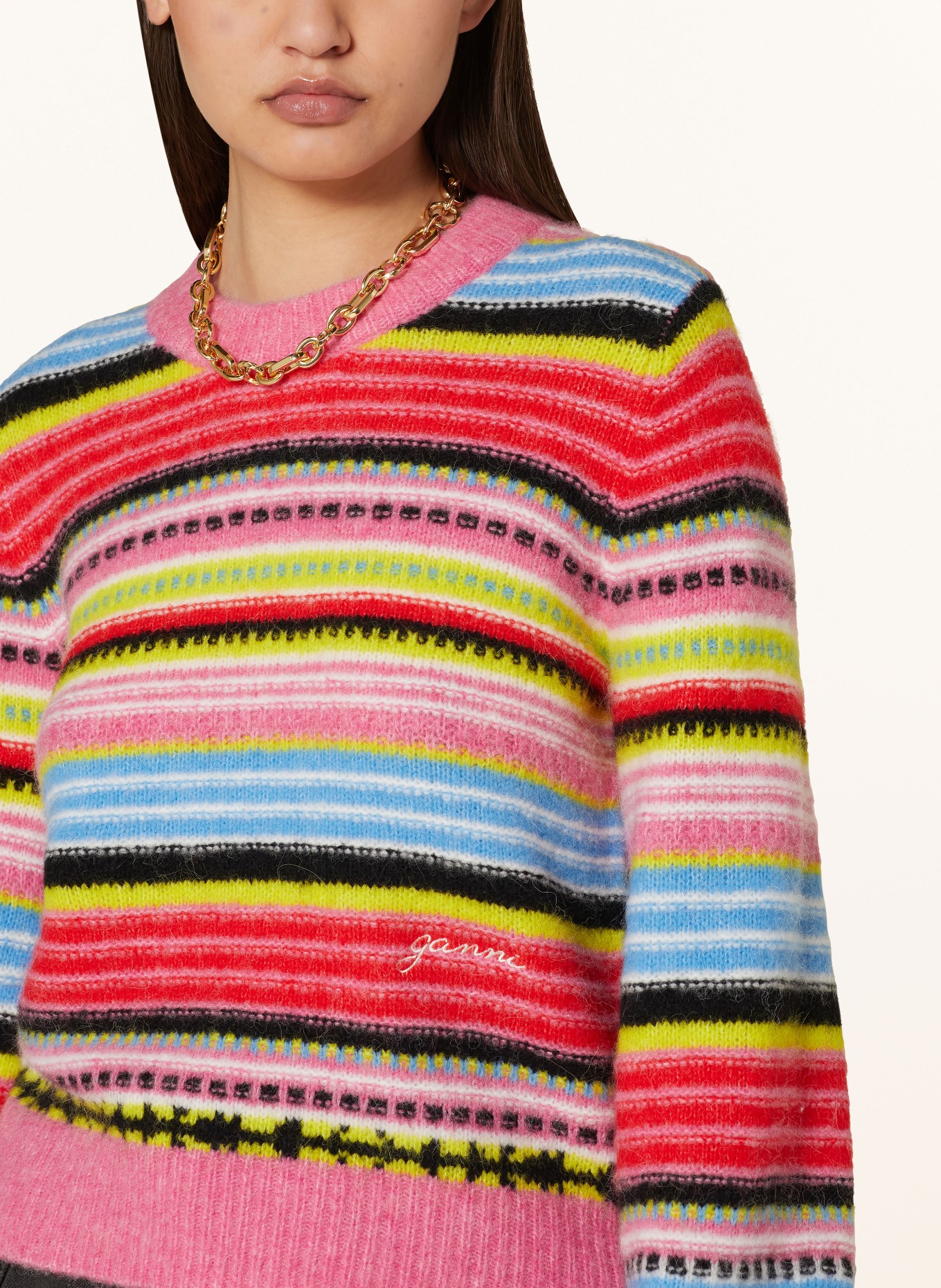 GANNI Sweater with alpaca, Color: PINK/ RED/ BLUE (Image 4)