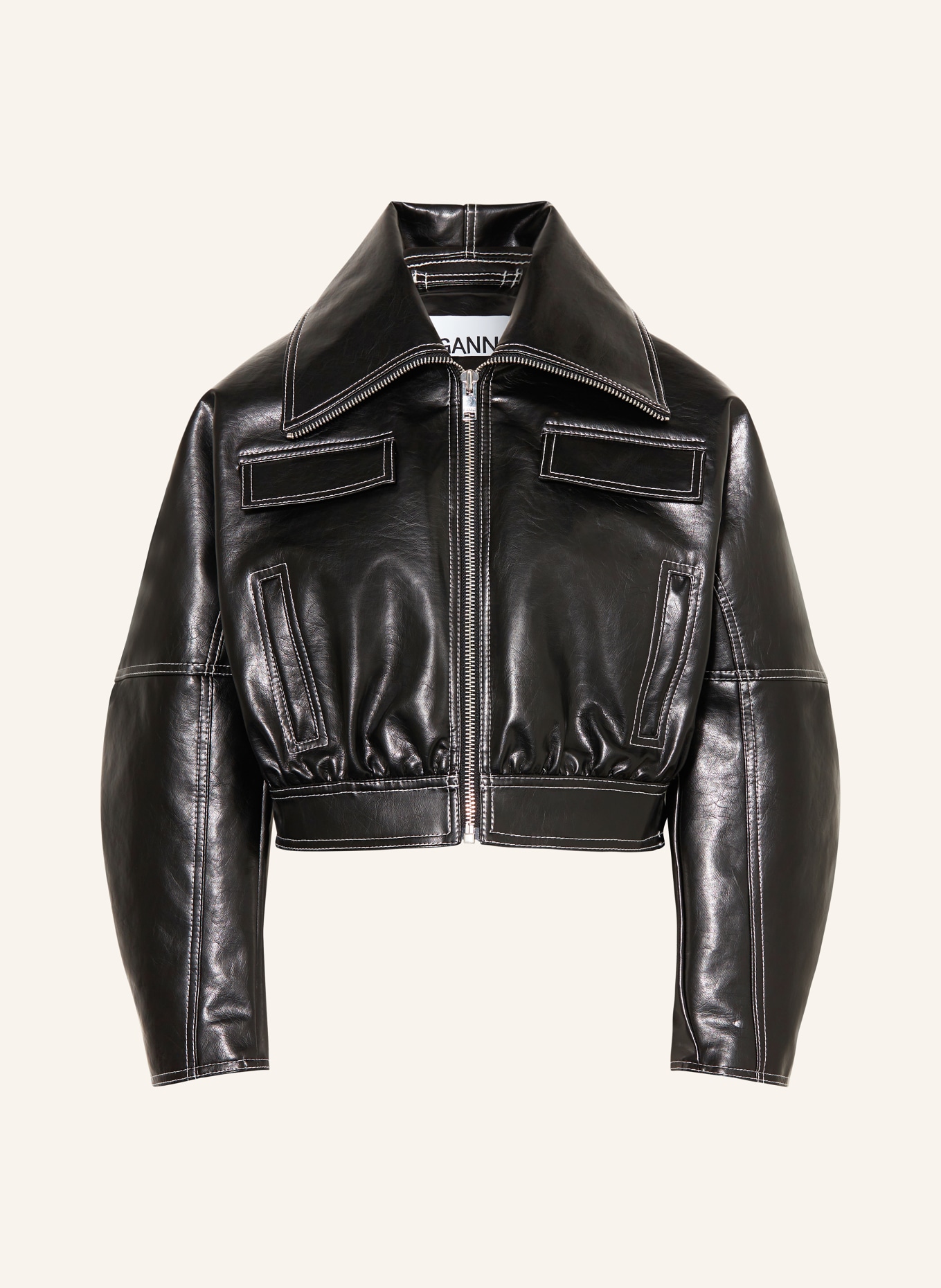 GANNI Cropped jacket in leather look, Color: BLACK (Image 1)