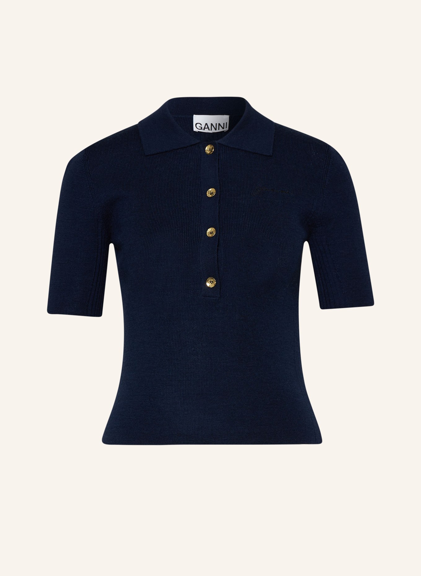 GANNI Knitted polo shirt, Color: DARK BLUE (Image 1)