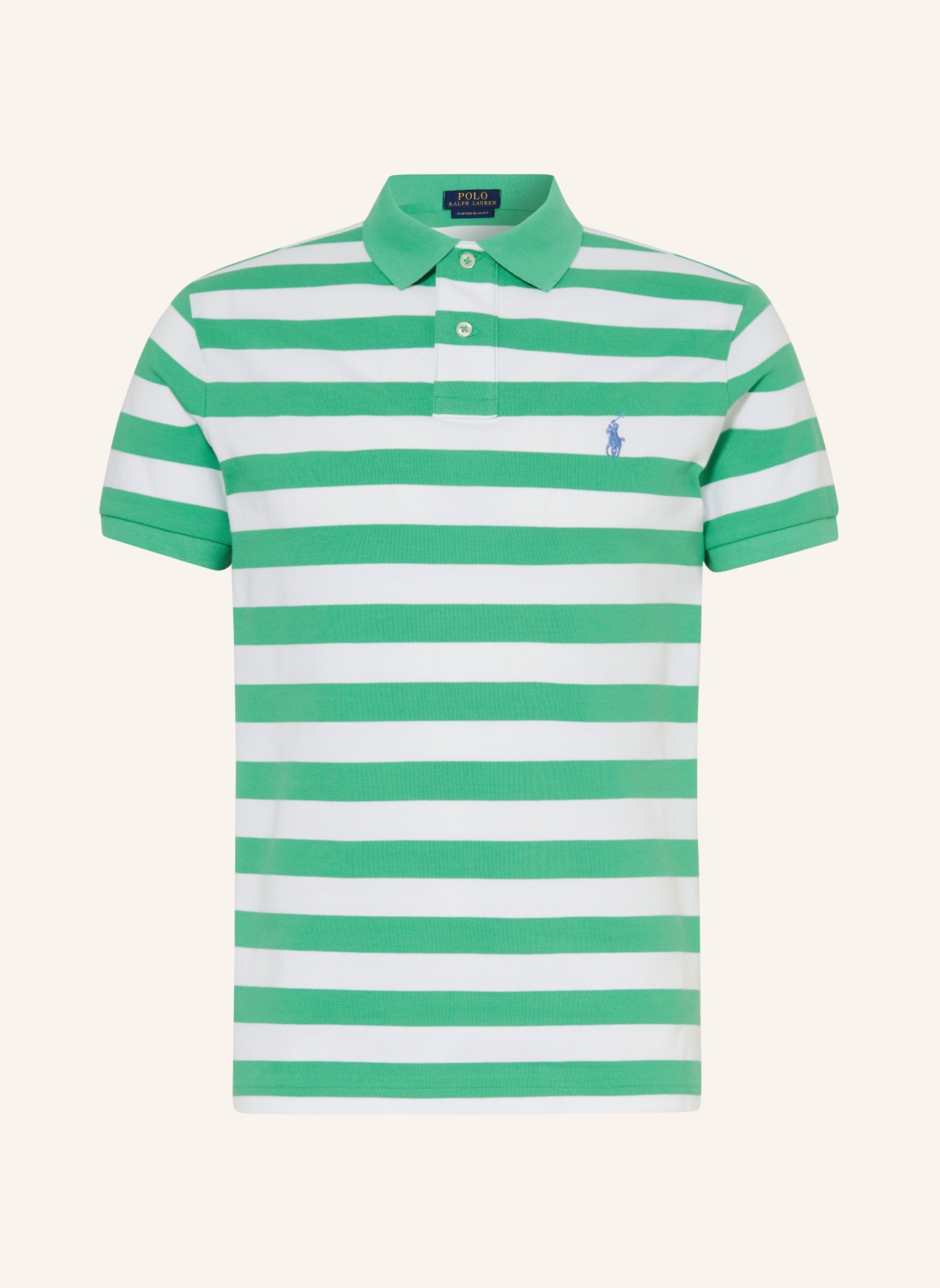 POLO RALPH LAUREN Piqué-Poloshirt Custom Slim Fit, Farbe: WEISS/ GRÜN (Bild 1)