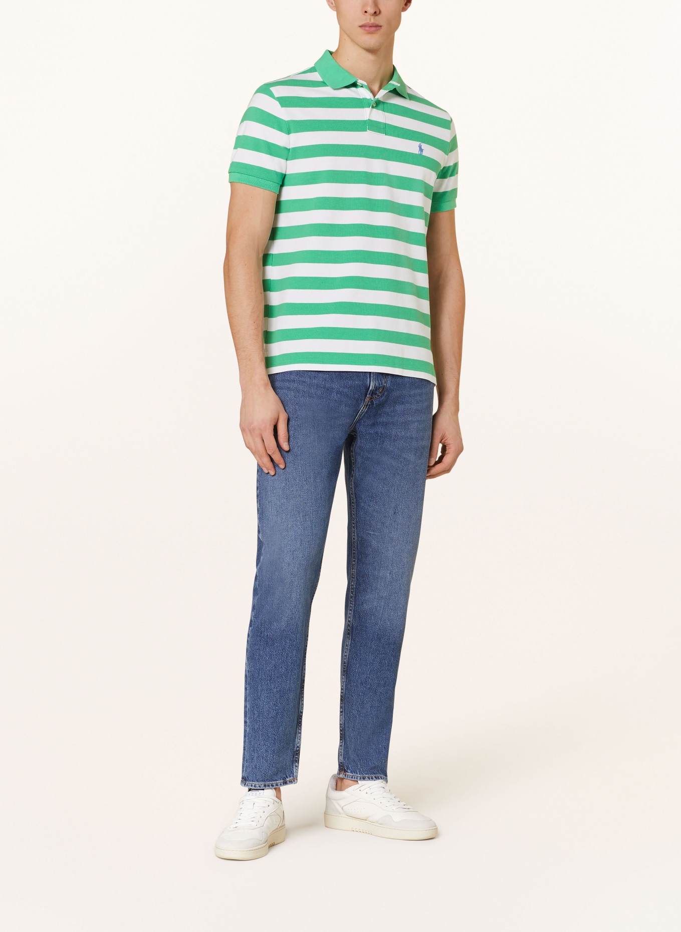 POLO RALPH LAUREN Piqué-Poloshirt Custom Slim Fit, Farbe: WEISS/ GRÜN (Bild 2)