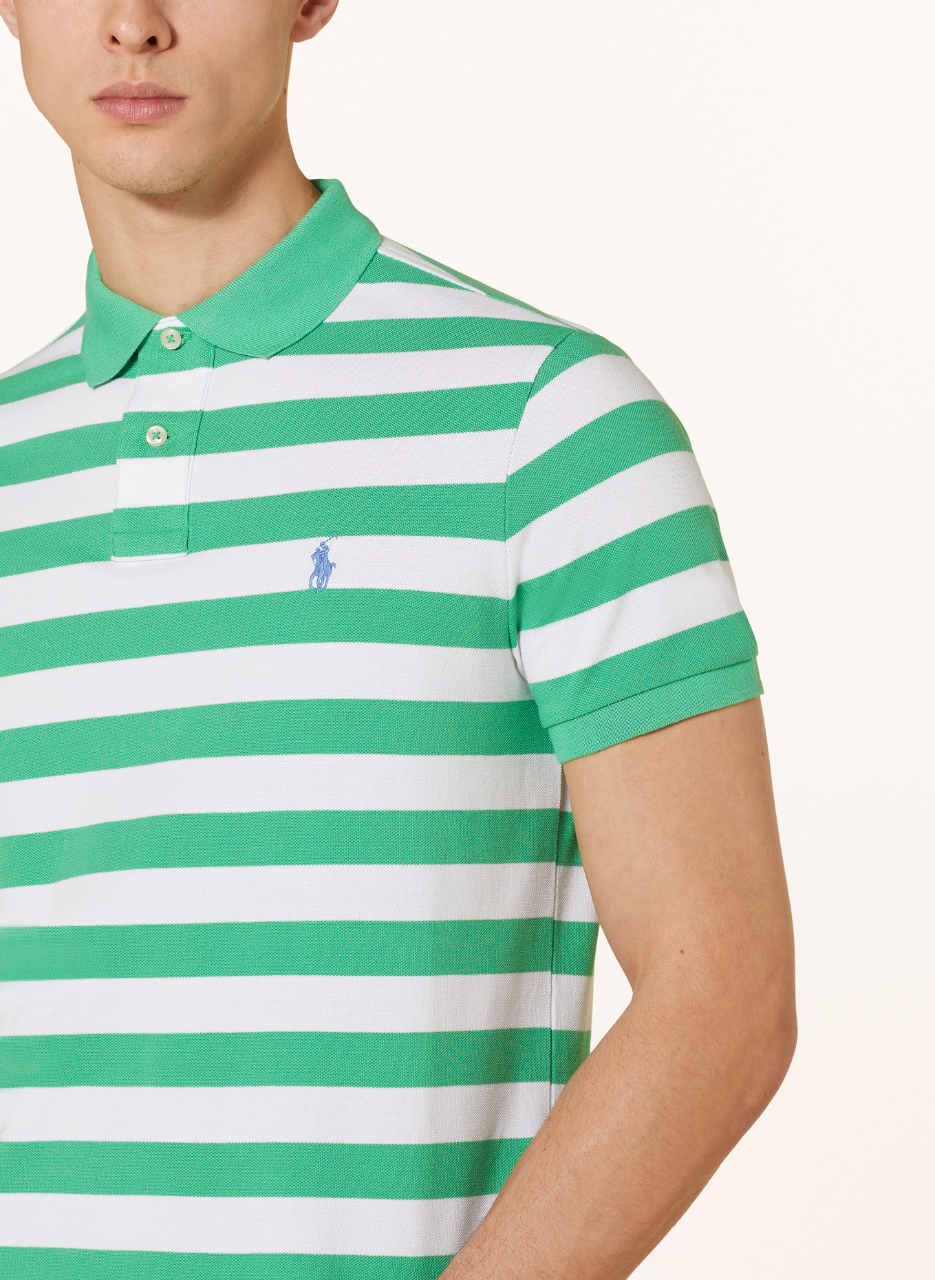 POLO RALPH LAUREN Piqué-Poloshirt Custom Slim Fit, Farbe: WEISS/ GRÜN (Bild 4)