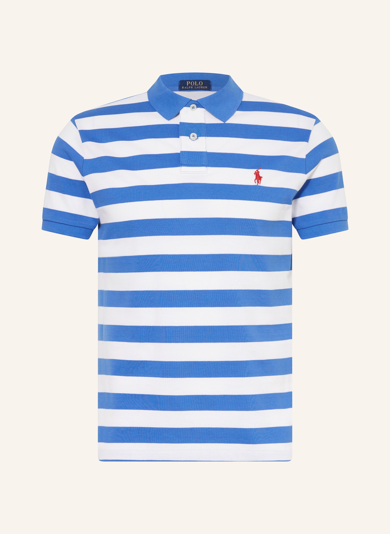 POLO RALPH LAUREN Piqué-Poloshirt Custom Slim Fit, Farbe: WEISS/ BLAU (Bild 1)