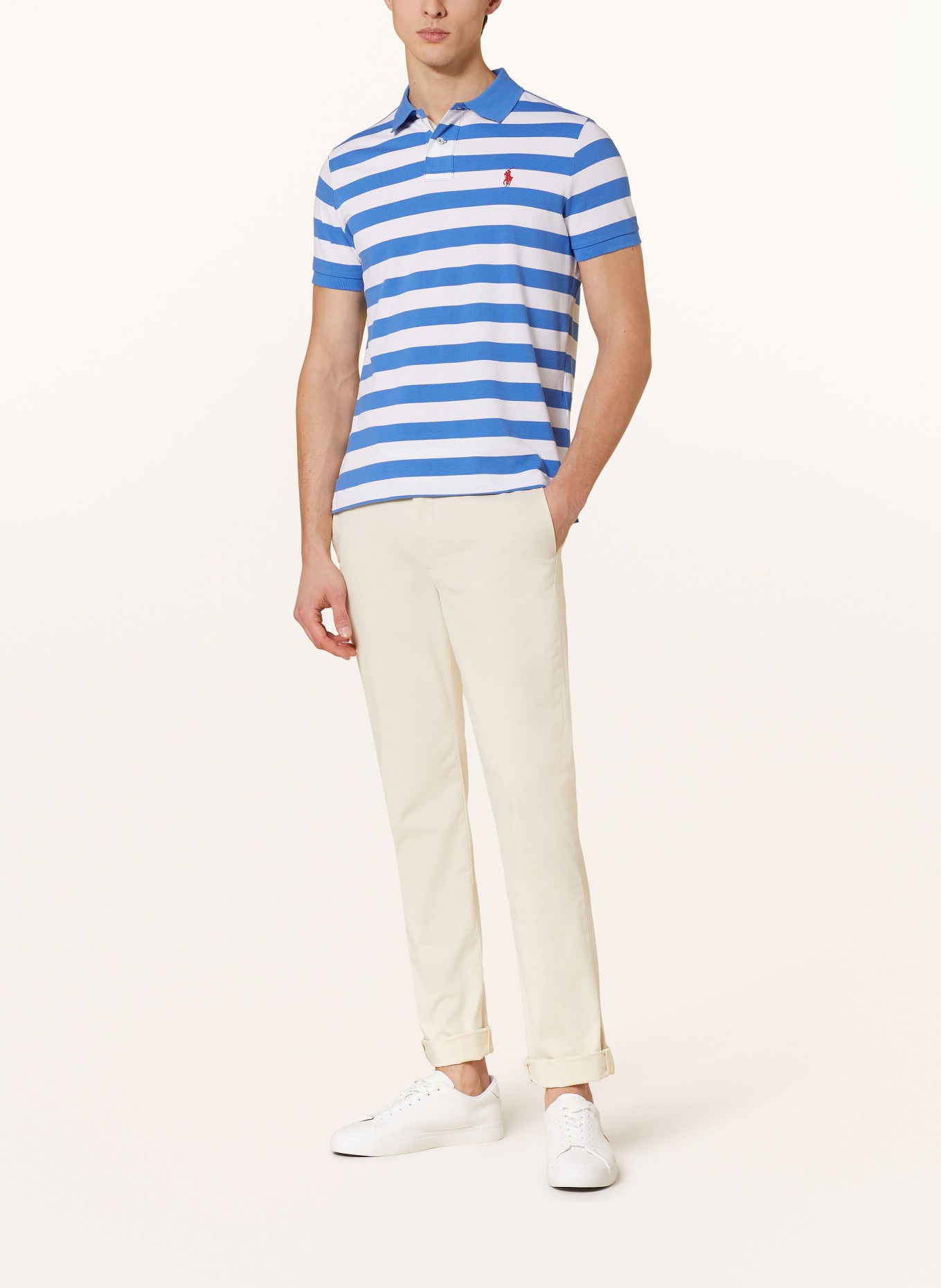 POLO RALPH LAUREN Piqué-Poloshirt Custom Slim Fit, Farbe: WEISS/ BLAU (Bild 2)