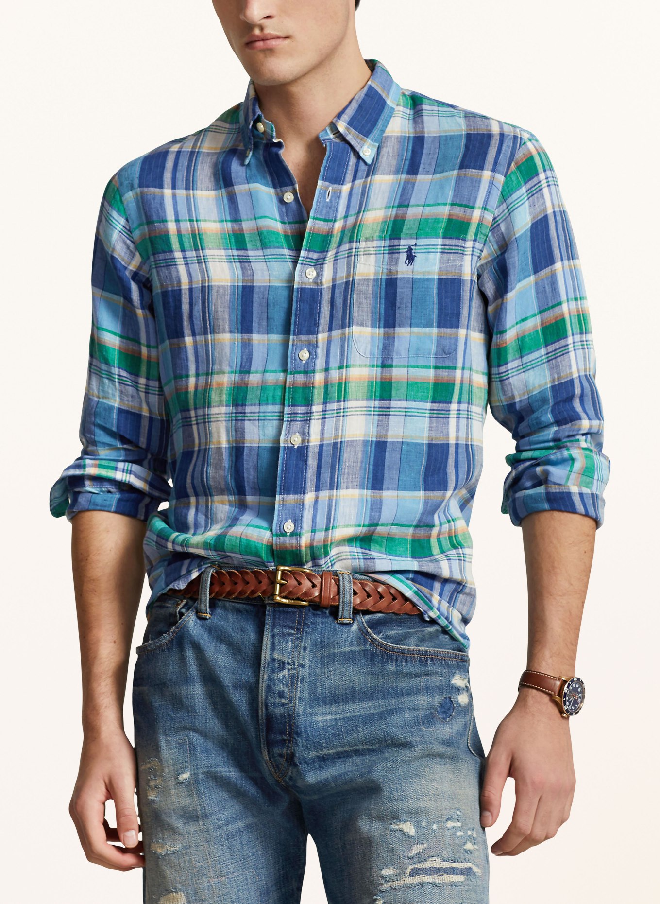 POLO RALPH LAUREN Linen shirt custom fit, Color: BLUE/ GREEN (Image 4)