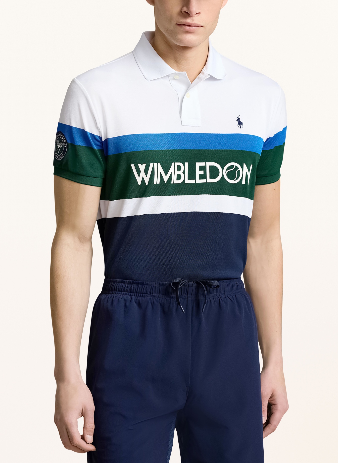 POLO RALPH LAUREN Piqué polo shirt custom slim fit, Color: WHITE/ DARK BLUE/ GREEN (Image 4)