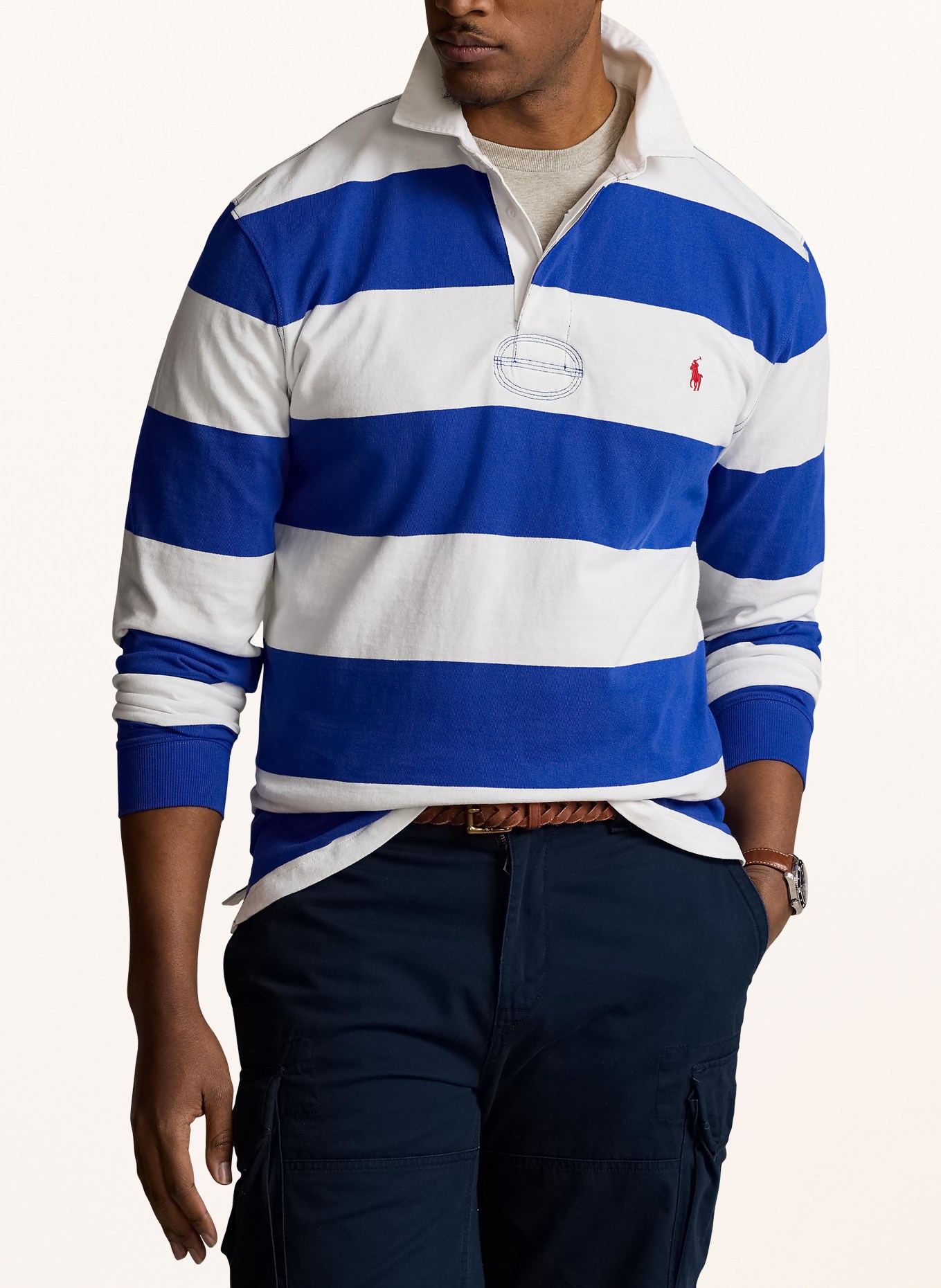 POLO RALPH LAUREN Big & Tall Jersey-Poloshirt, Farbe: BLAU/ WEISS (Bild 4)