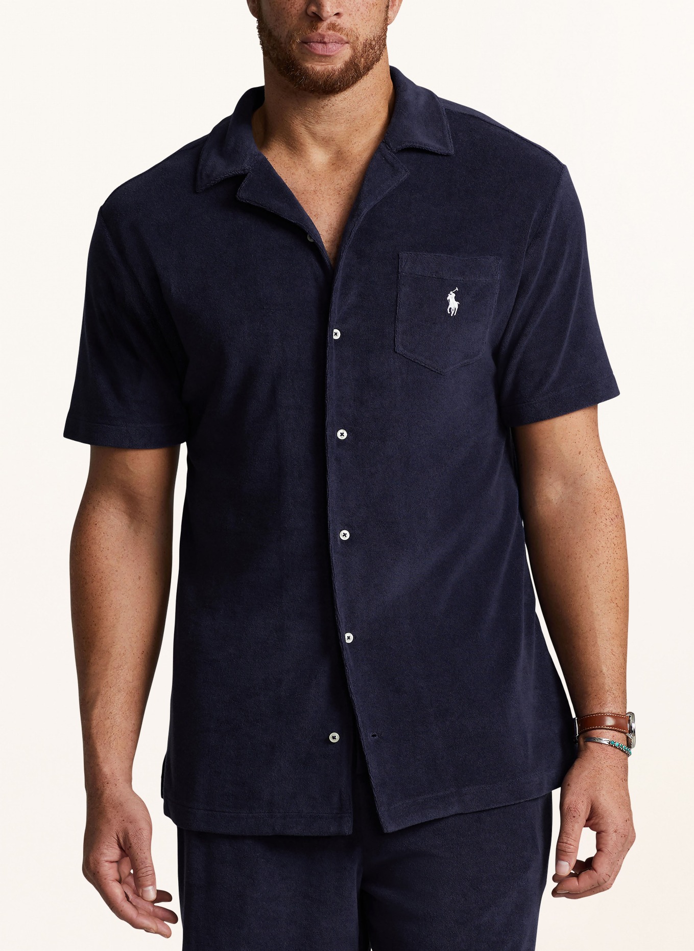 POLO RALPH LAUREN Big & Tall Košile s krátkým rukávem Comfort Fit z froté materiálu, Barva: TMAVĚ MODRÁ (Obrázek 4)