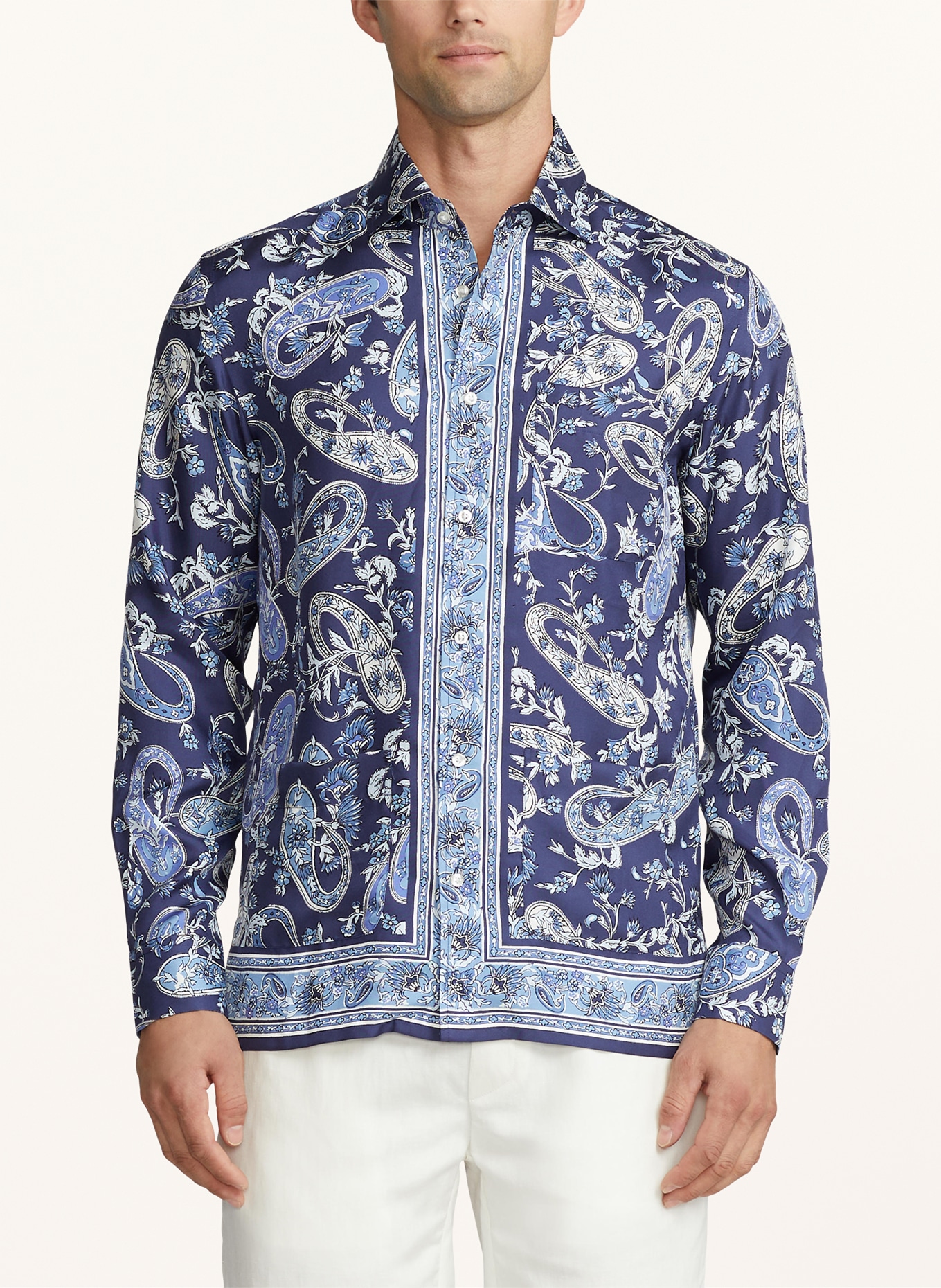 RALPH LAUREN PURPLE LABEL Silk shirt slim fit, Color: DARK BLUE/ LIGHT BLUE/ WHITE (Image 4)
