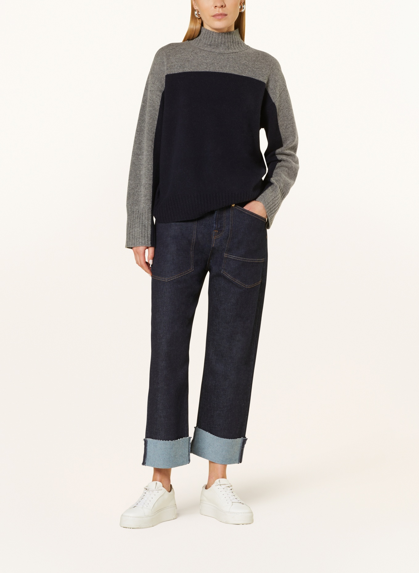 WHISTLES Sweater, Color: GRAY/ DARK BLUE (Image 2)