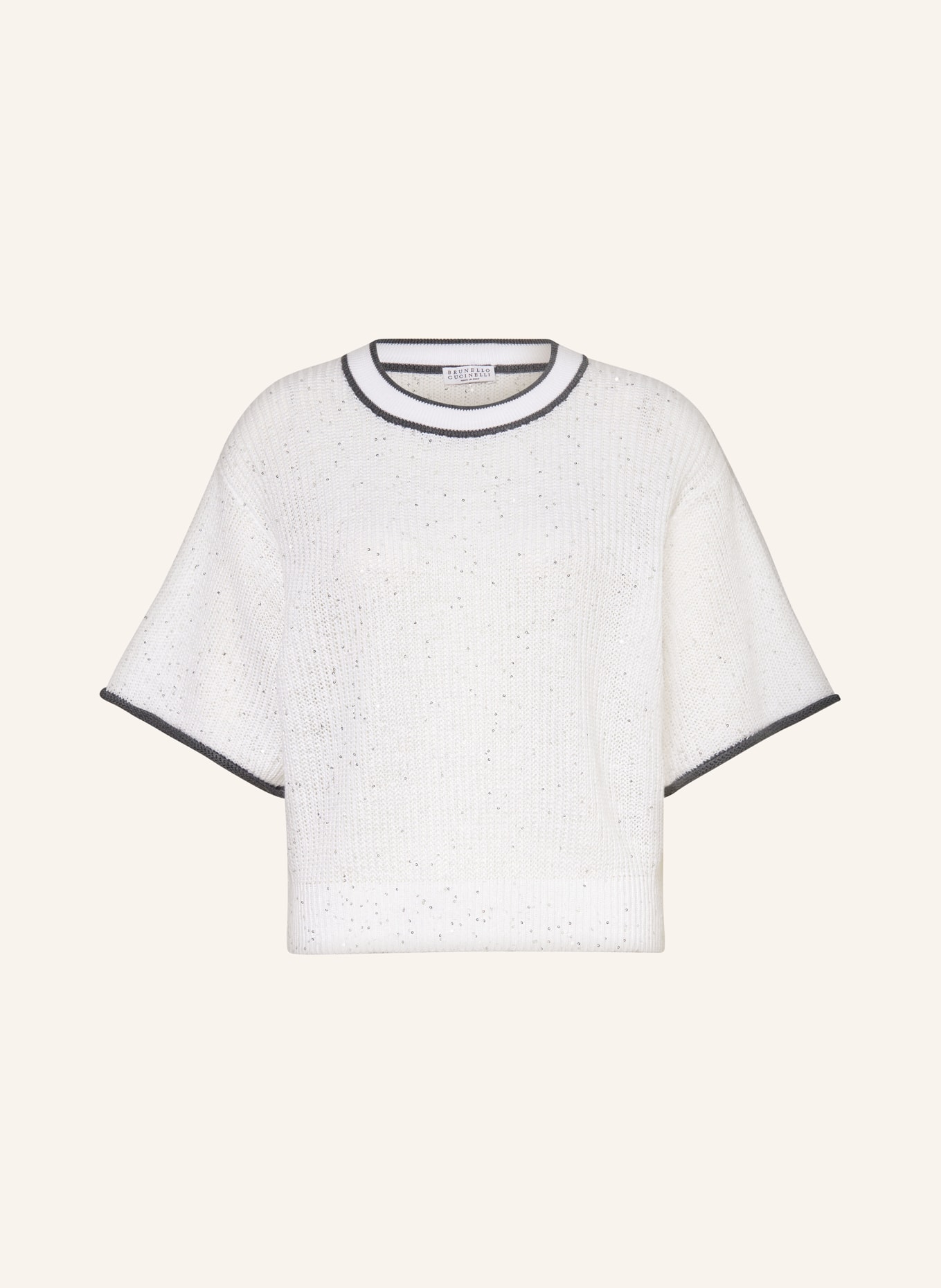 BRUNELLO CUCINELLI Knit shirt made of linen with sequins, Color: WHITE/ DARK GRAY (Image 1)