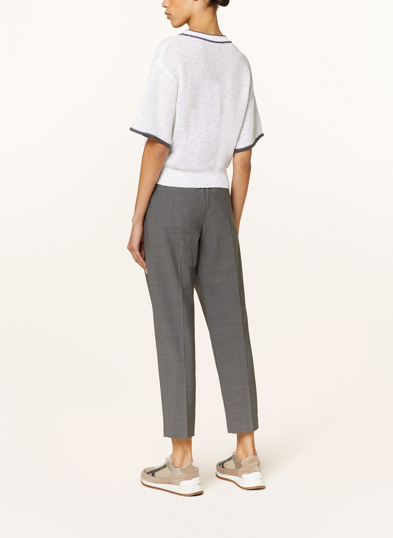 BRUNELLO CUCINELLI Knit shirt made of linen with sequins, Color: WHITE/ DARK GRAY (Image 3)