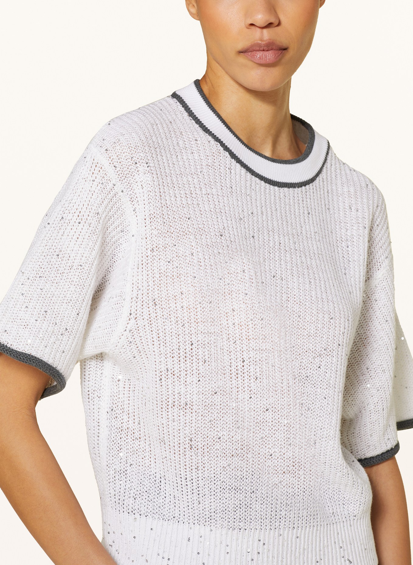 BRUNELLO CUCINELLI Knit shirt made of linen with sequins, Color: WHITE/ DARK GRAY (Image 4)