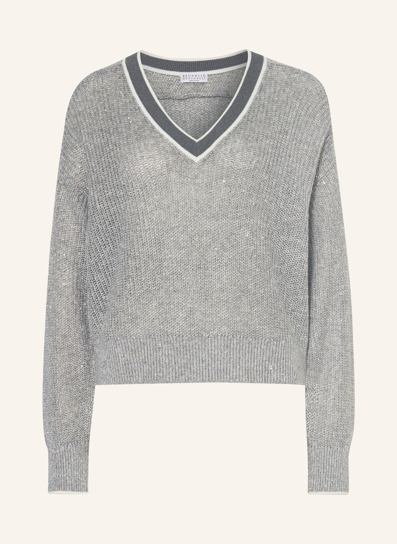 BRUNELLO CUCINELLI Linen sweater with sequins, Color: GRAY/ WHITE (Image 1)
