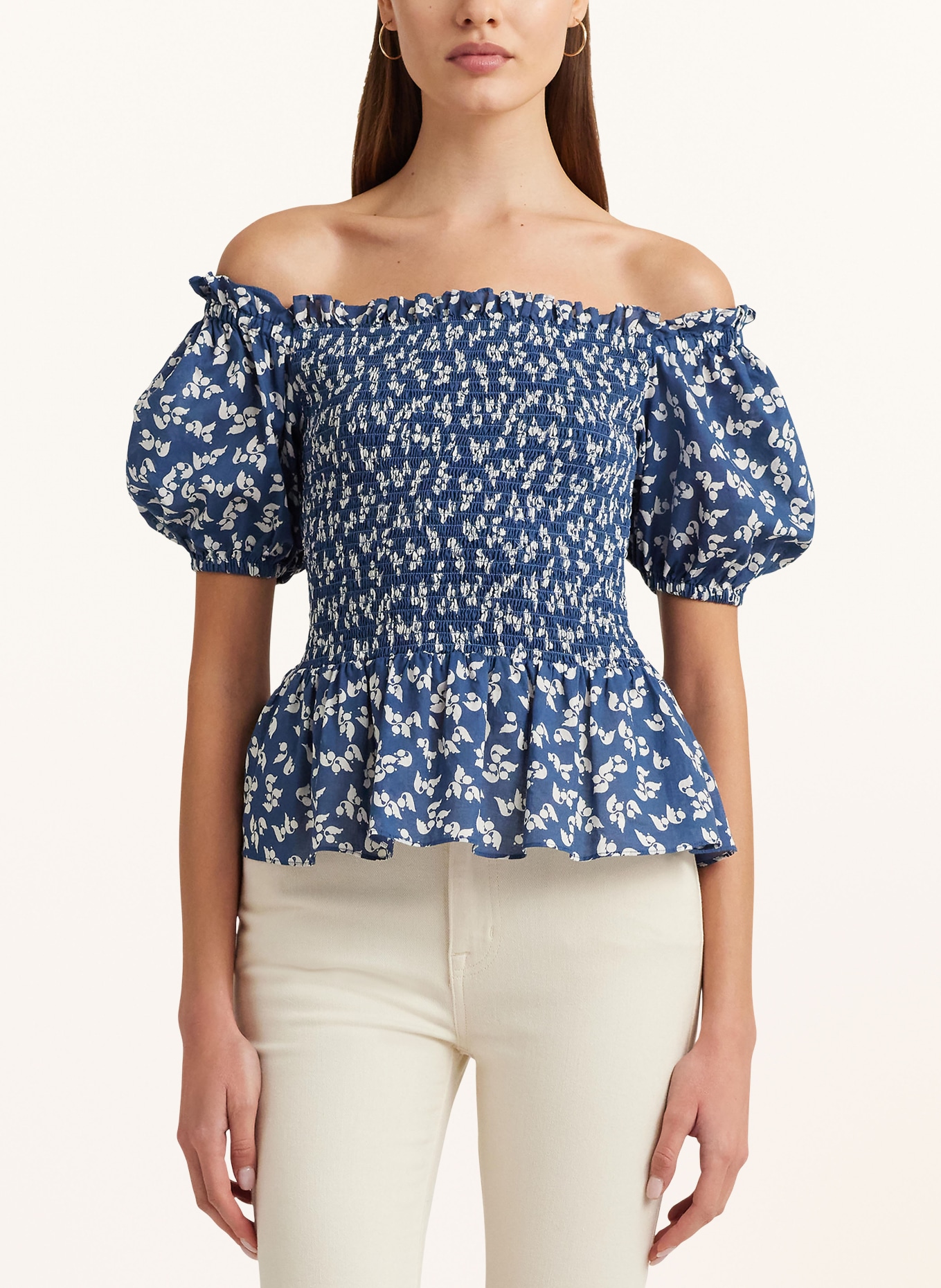 LAUREN RALPH LAUREN Off-the-shoulder blouse, Color: BLUE/ CREAM (Image 4)