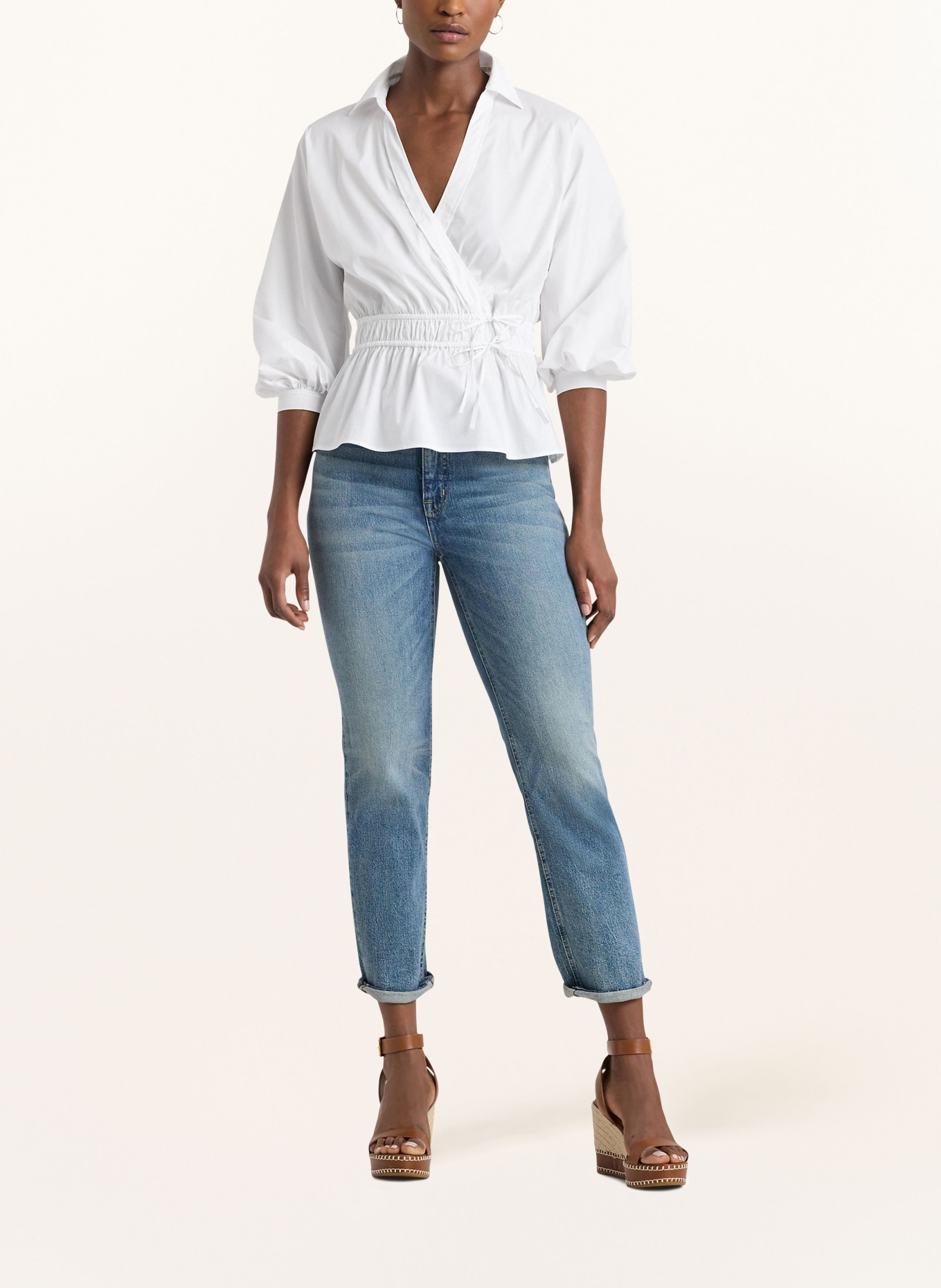 LAUREN RALPH LAUREN Wrap look blouse with 3/4 sleeves, Color: WHITE (Image 2)