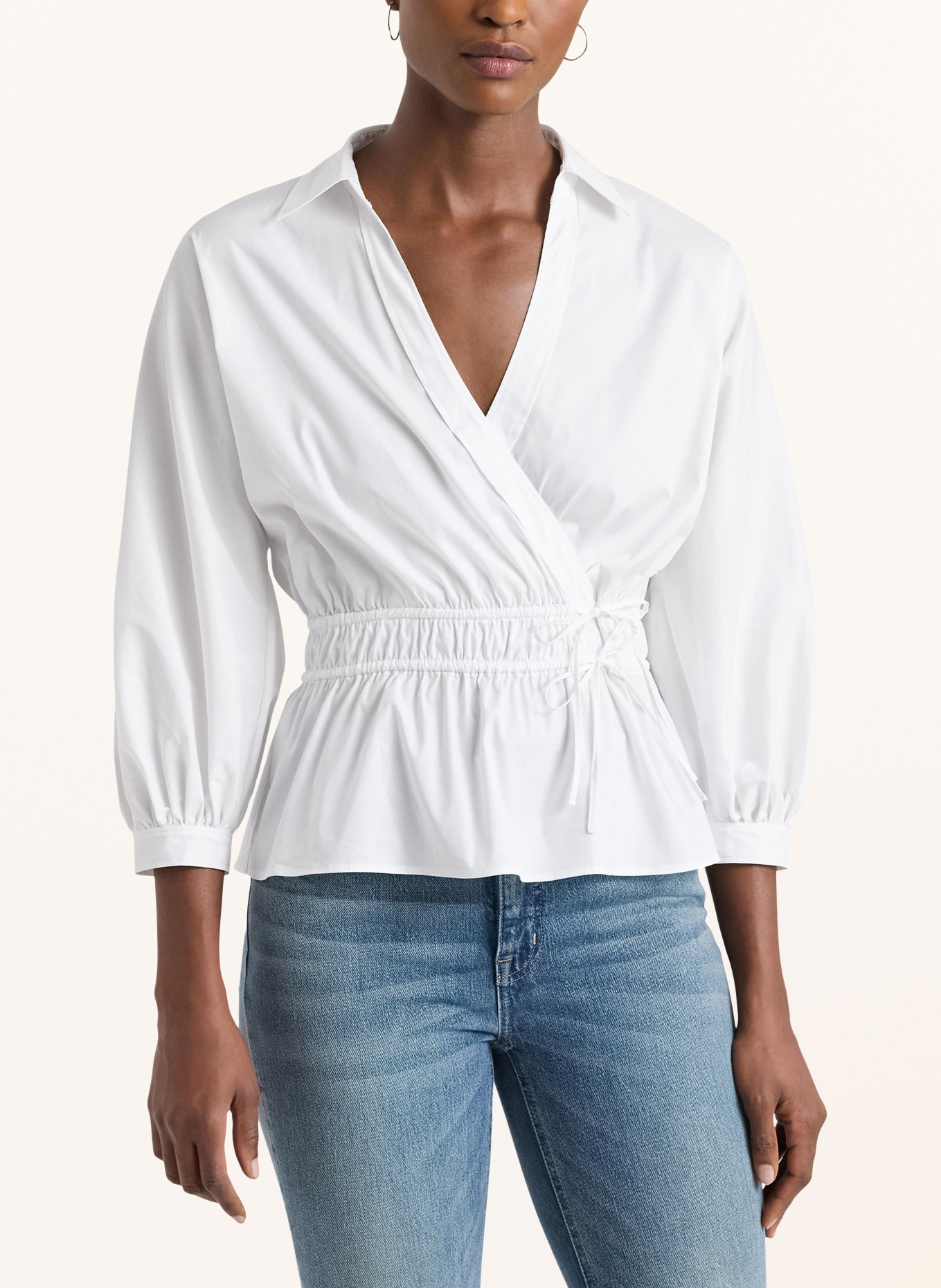LAUREN RALPH LAUREN Wrap look blouse with 3/4 sleeves, Color: WHITE (Image 4)