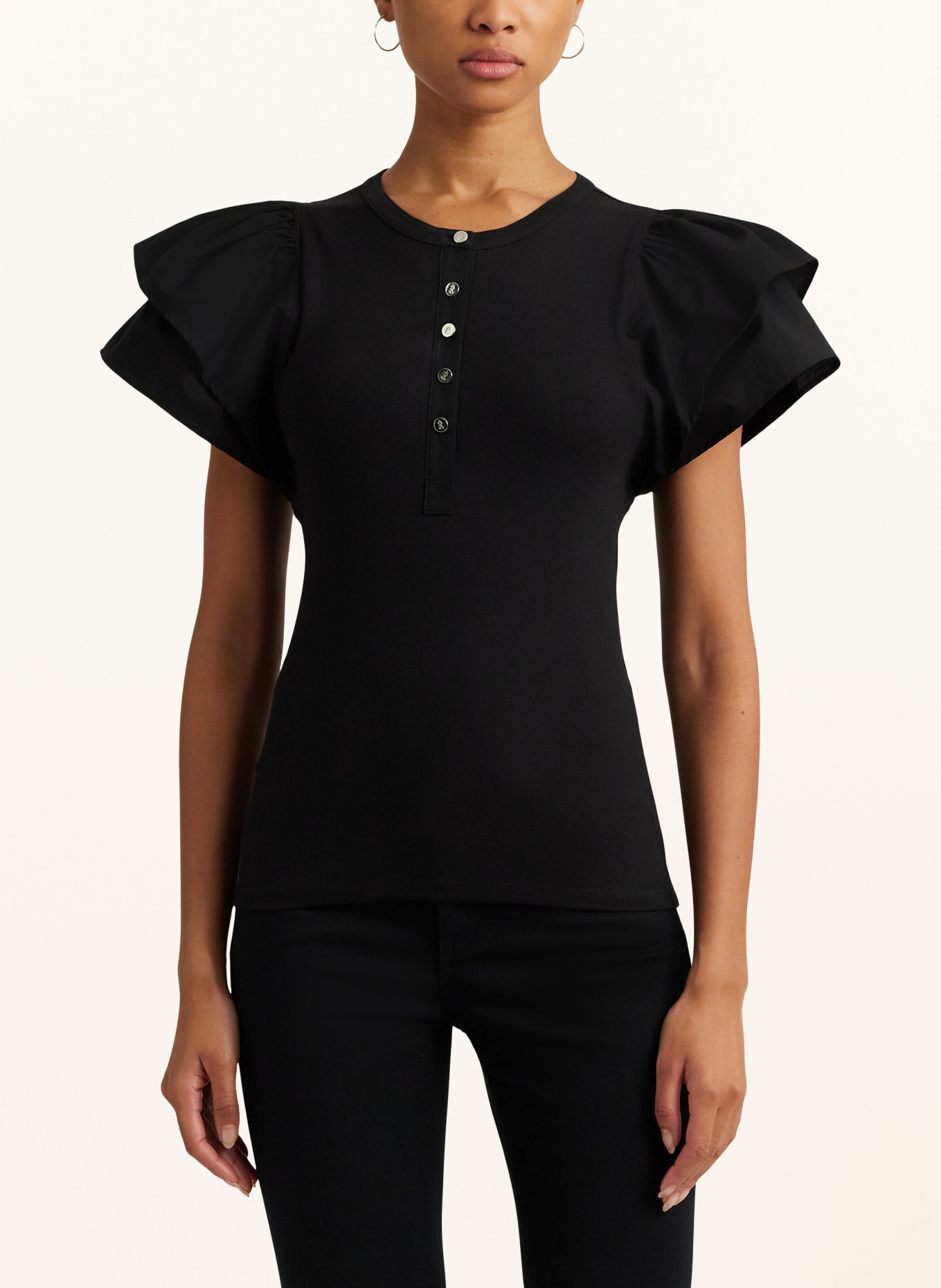 LAUREN RALPH LAUREN T-shirt in mixed materials, Color: BLACK (Image 4)