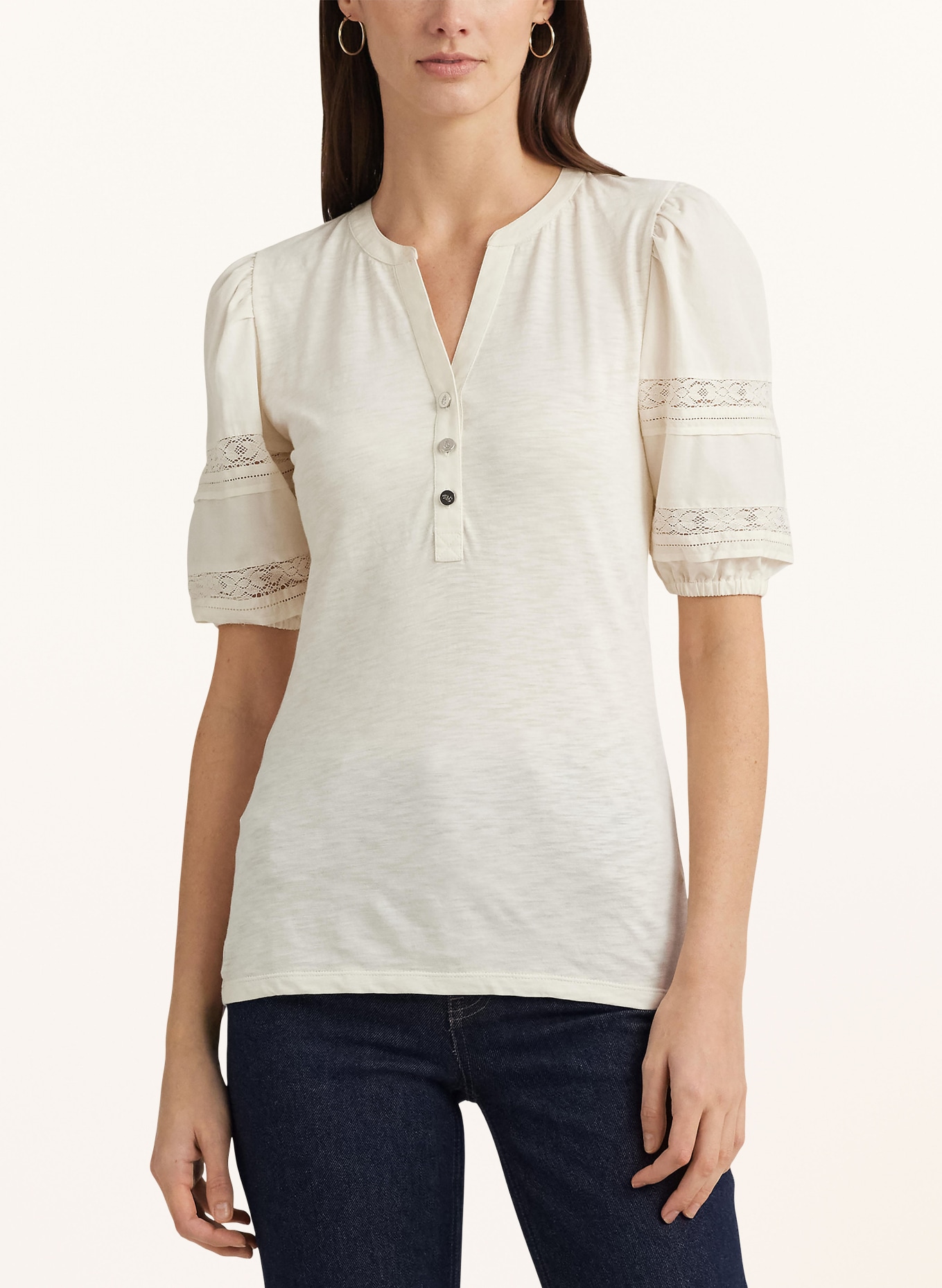 LAUREN RALPH LAUREN Shirt blouse in mixed materials, Color: CREAM (Image 4)